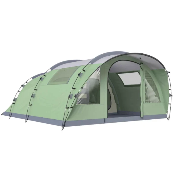 Outsunny Large Multi-Room Tent for 2-4 People, with Windows and Veranda, Green
