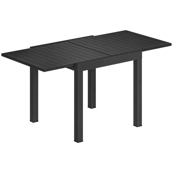Outsunny Extendable Garden Table for 4-6 People with Slatted Top, Aluminum, 80/160x80x75 cm, Black