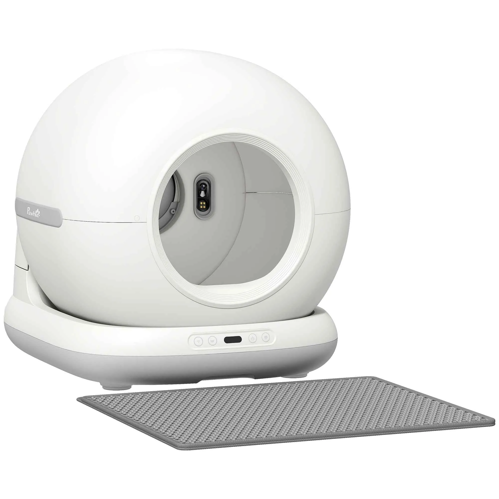 PawHut Self-Cleaning Litter Box with HD Camera, 7L Container and Sensors, in PP and ABS, 58.1x47.5x53 cm, White and Grey