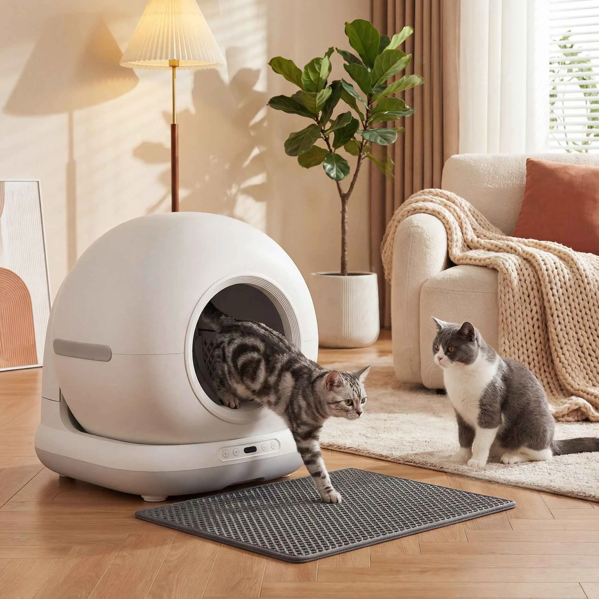 PawHut Self-Cleaning Litter Box with HD Camera, 7L Container and Sensors, in PP and ABS, 58.1x47.5x53 cm, White and Grey - Image 2