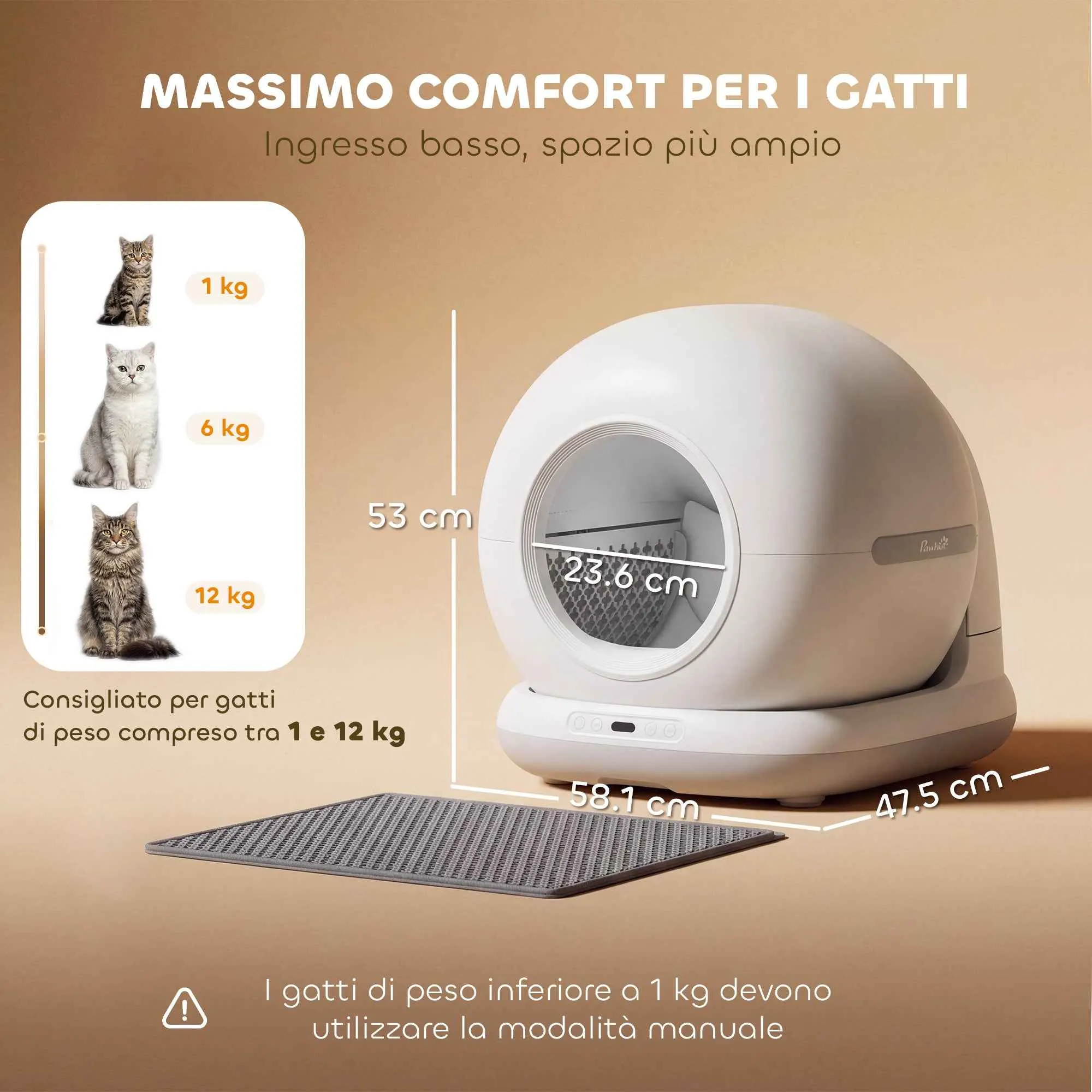 PawHut Self-Cleaning Litter Box with HD Camera, 7L Container and Sensors, in PP and ABS, 58.1x47.5x53 cm, White and Grey - Image 3