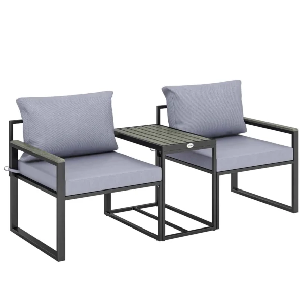 Outsunny 3-Piece Outdoor Set with Garden Table and 2 Chairs with Texteline Seat and Cushions, Grey