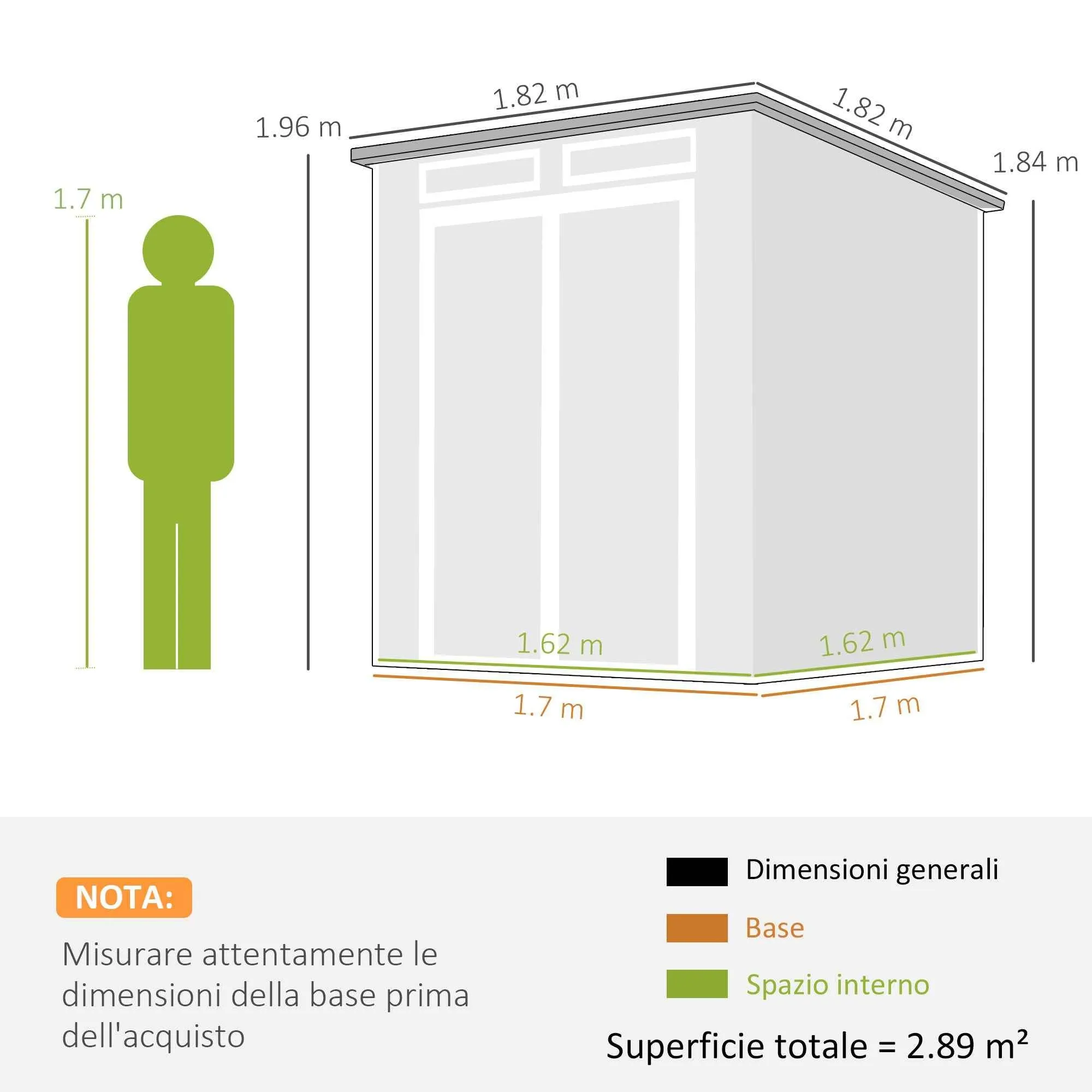 Garden Shed with 2 Entrances, 3 Windows and Air Vents, in PP and Aluminum, 182x182x196 cm, Dark Grey - Image 3