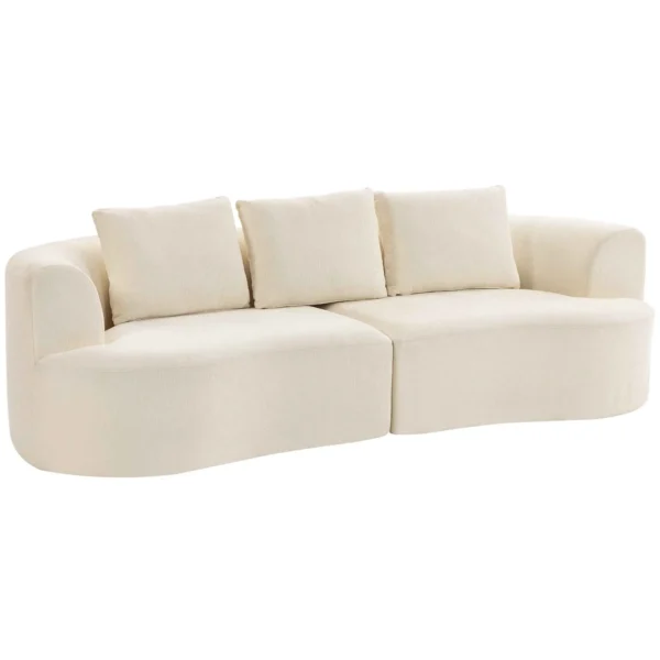 3-seater modular sofa with wide seat and chenille cushions, 260 cm, Cream