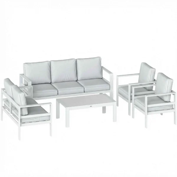 Aluminum Garden Furniture Set with 3-Seater Sofa, 2 Chairs, and Outdoor Table, White