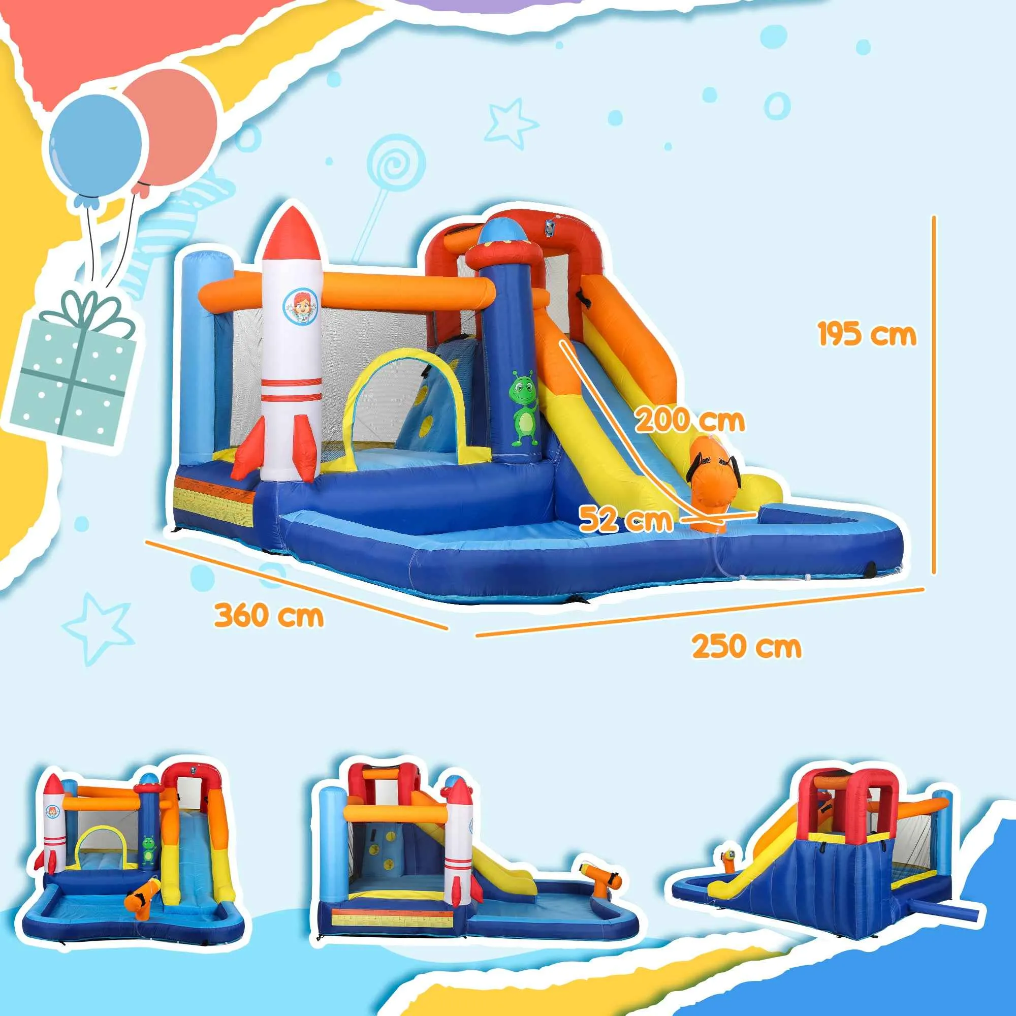 5-in-1 Inflatable Water Park Castle, 360x250x195cm, Multicolor - Image 3