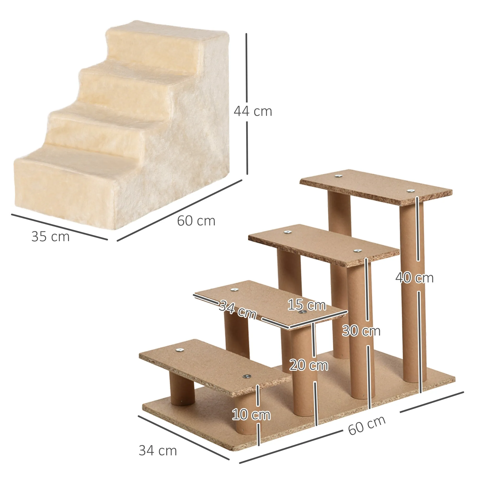 Portable 4-Step Dog Stairs, Removable Flannel and Chipboard, 60x35x44 cm, Beige - Image 3