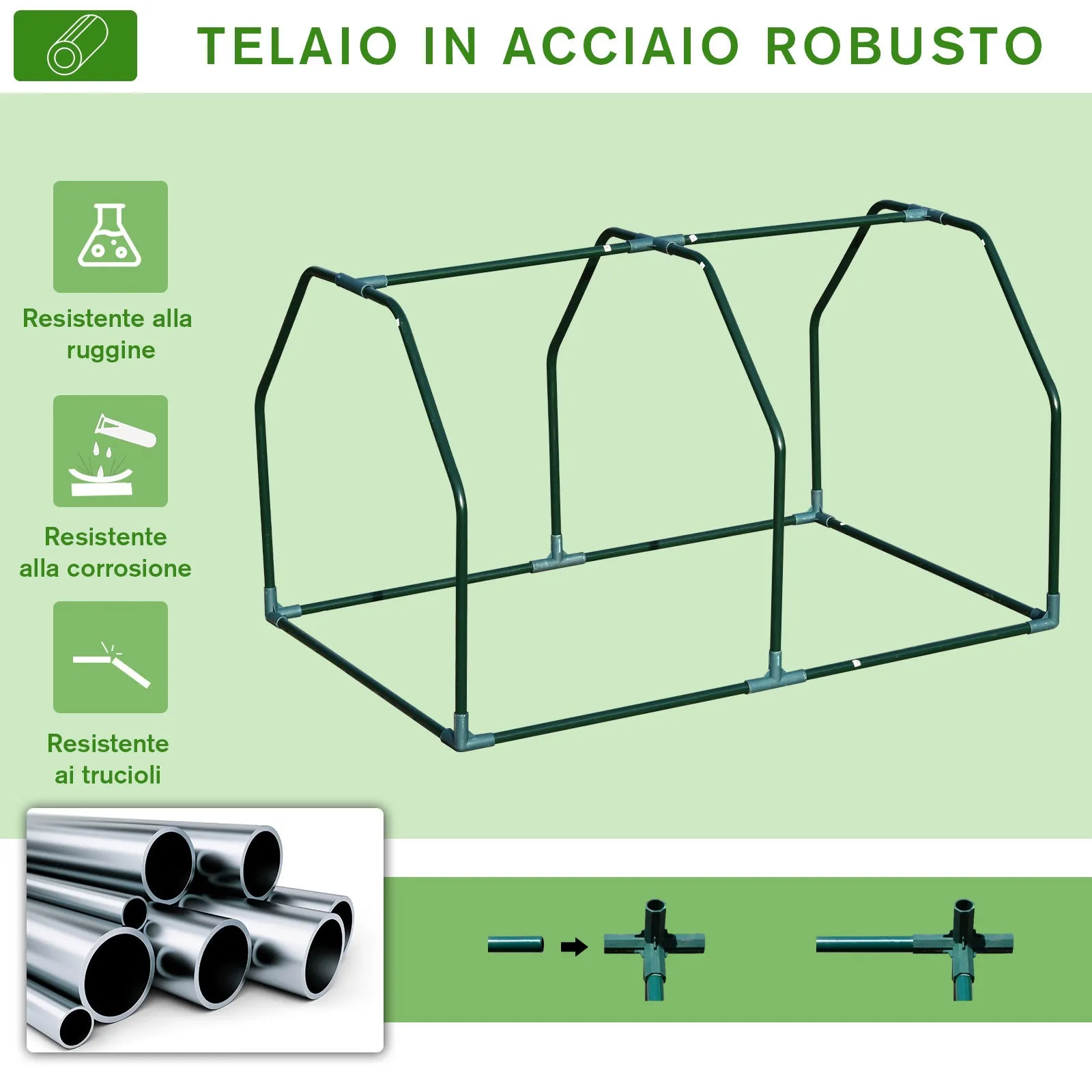 Mini Greenhouse for Garden and Balcony in PE Plastic and Steel with Zip Closure, 99x71x60 cm - Image 3