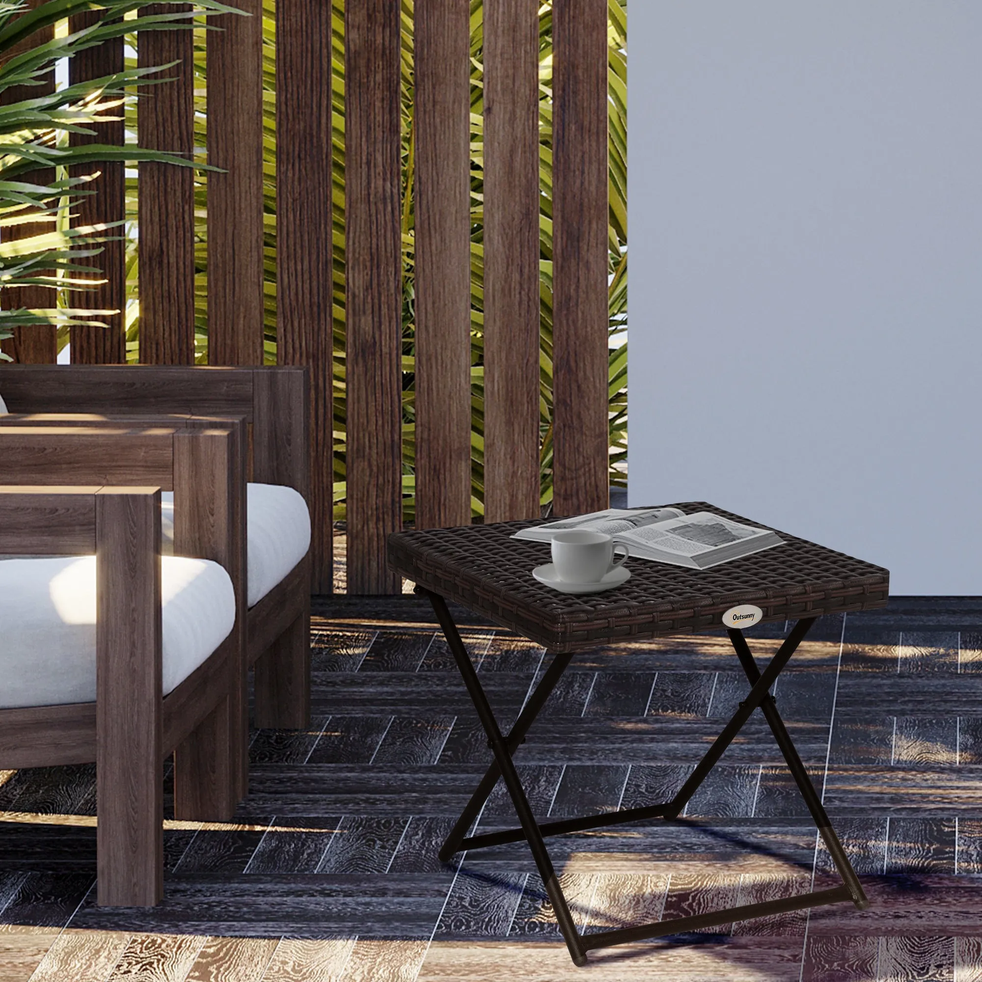 Folding Garden Table in Synthetic Rattan and Steel, Space-Saving Balcony Table, 40x40x40cm, Brown - Image 2