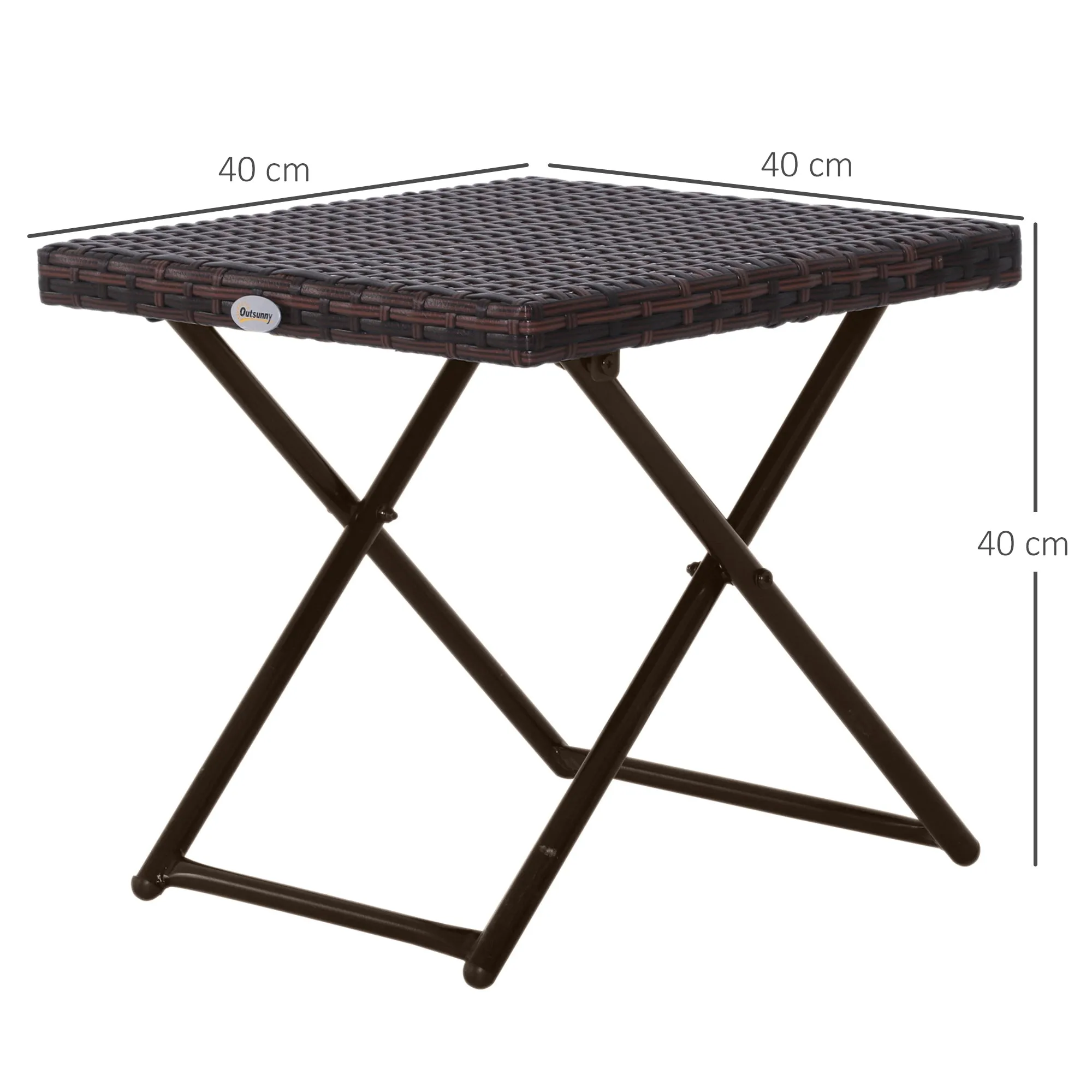 Folding Garden Table in Synthetic Rattan and Steel, Space-Saving Balcony Table, 40x40x40cm, Brown - Image 3