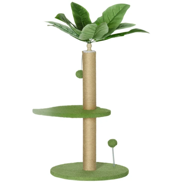 Cat Tree with Scratching Post, Platforms and Balls, Plush and Chipboard, Ø40x83 cm, Green