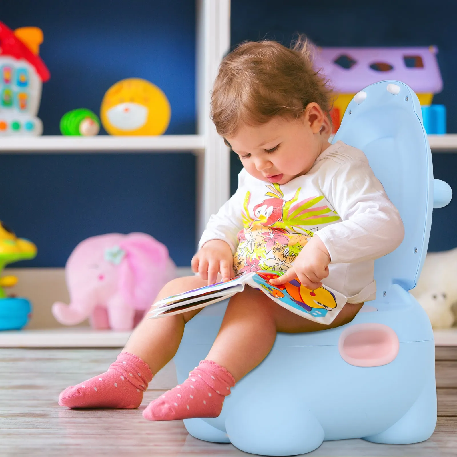 Baby Potty 6 Months-48 Months Non-Slip Hippo Blue (40x30x23cm) - Image 2