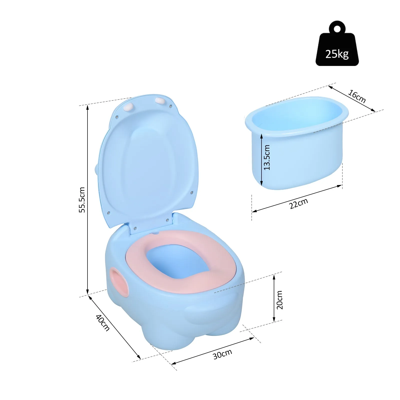 Baby Potty 6 Months-48 Months Non-Slip Hippo Blue (40x30x23cm) - Image 3