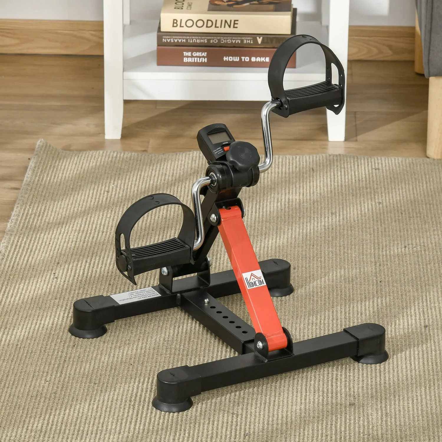 Mini Rehabilitation Bike with Adjustable Height and Resistance and LCD Display, Steel and ABS, Black and Red - Image 2