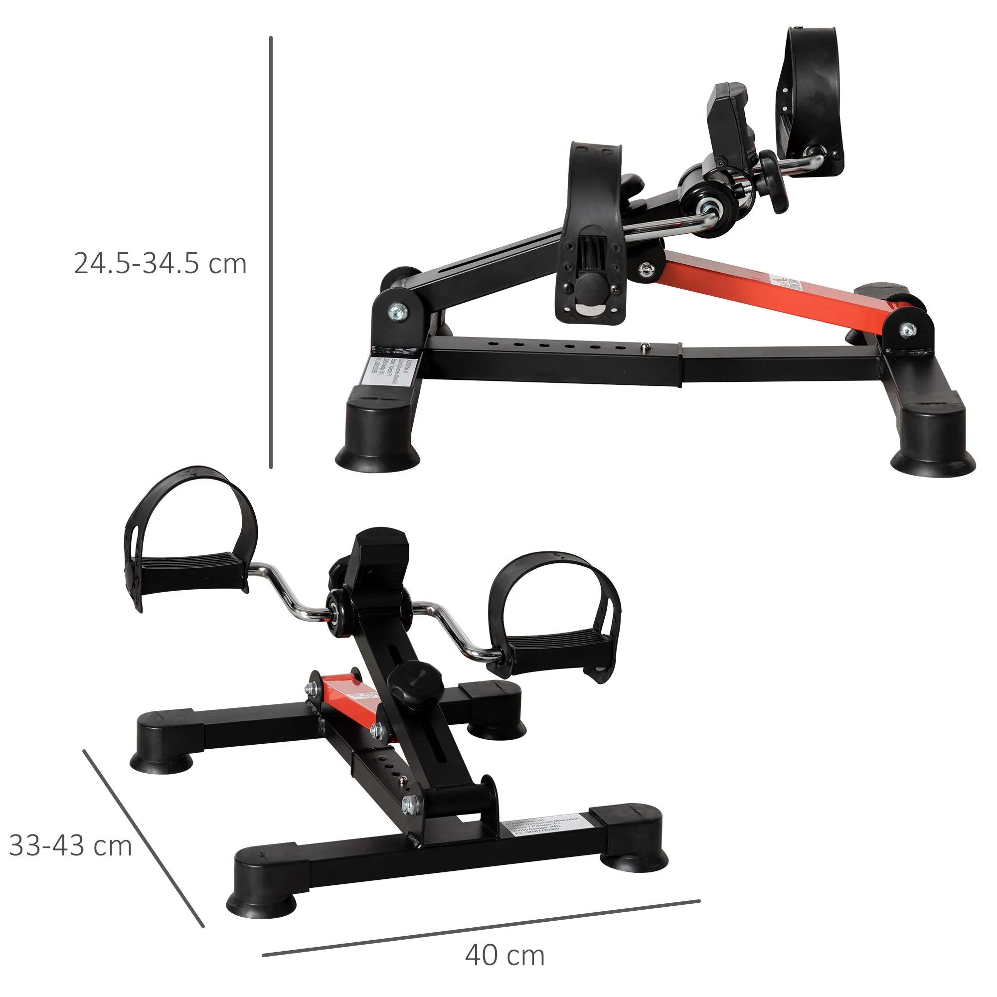 Mini Rehabilitation Bike with Adjustable Height and Resistance and LCD Display, Steel and ABS, Black and Red - Image 3