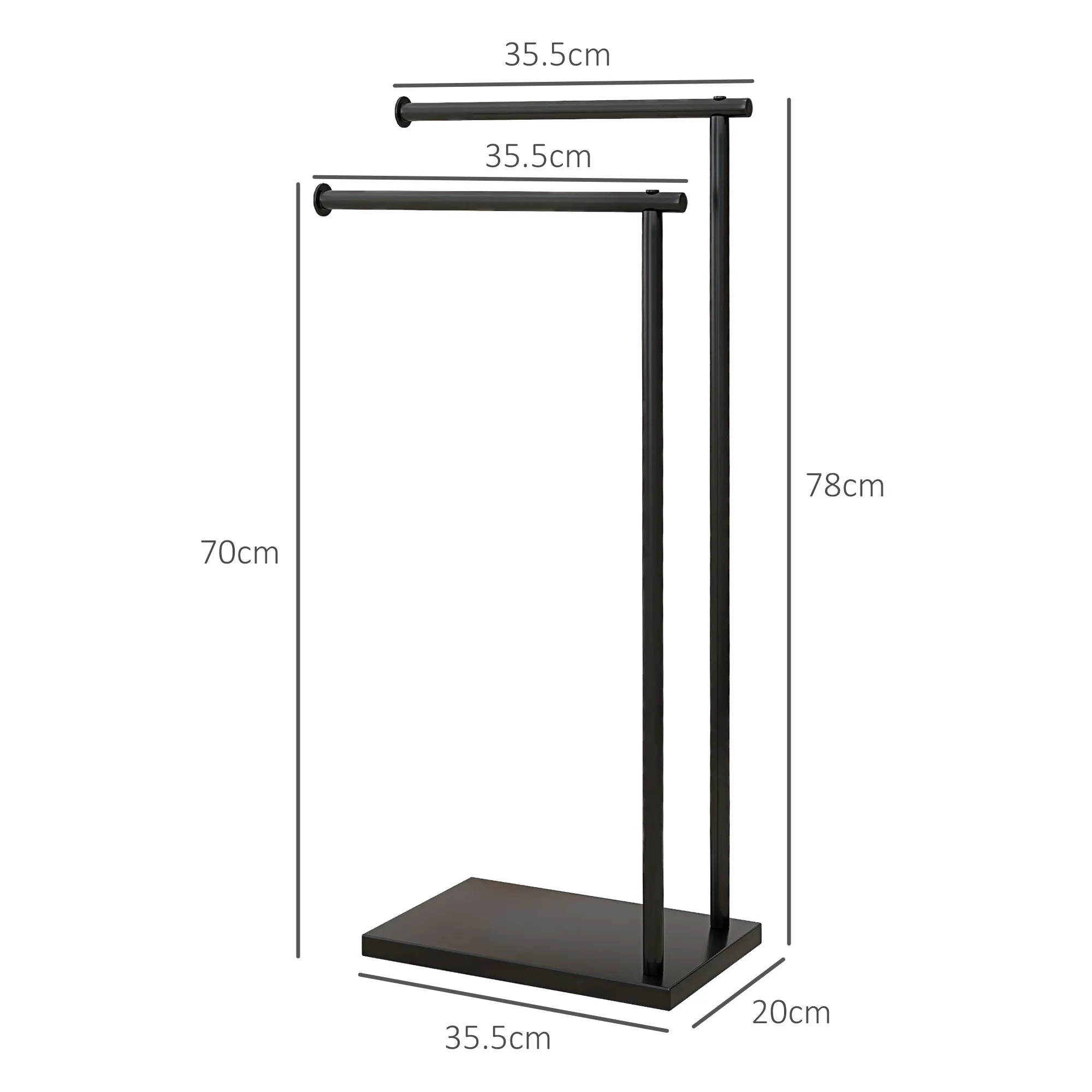 Freestanding Bathroom Towel Holder with 2 Metal Arms, 35.5x20x78cm, Black - Image 3
