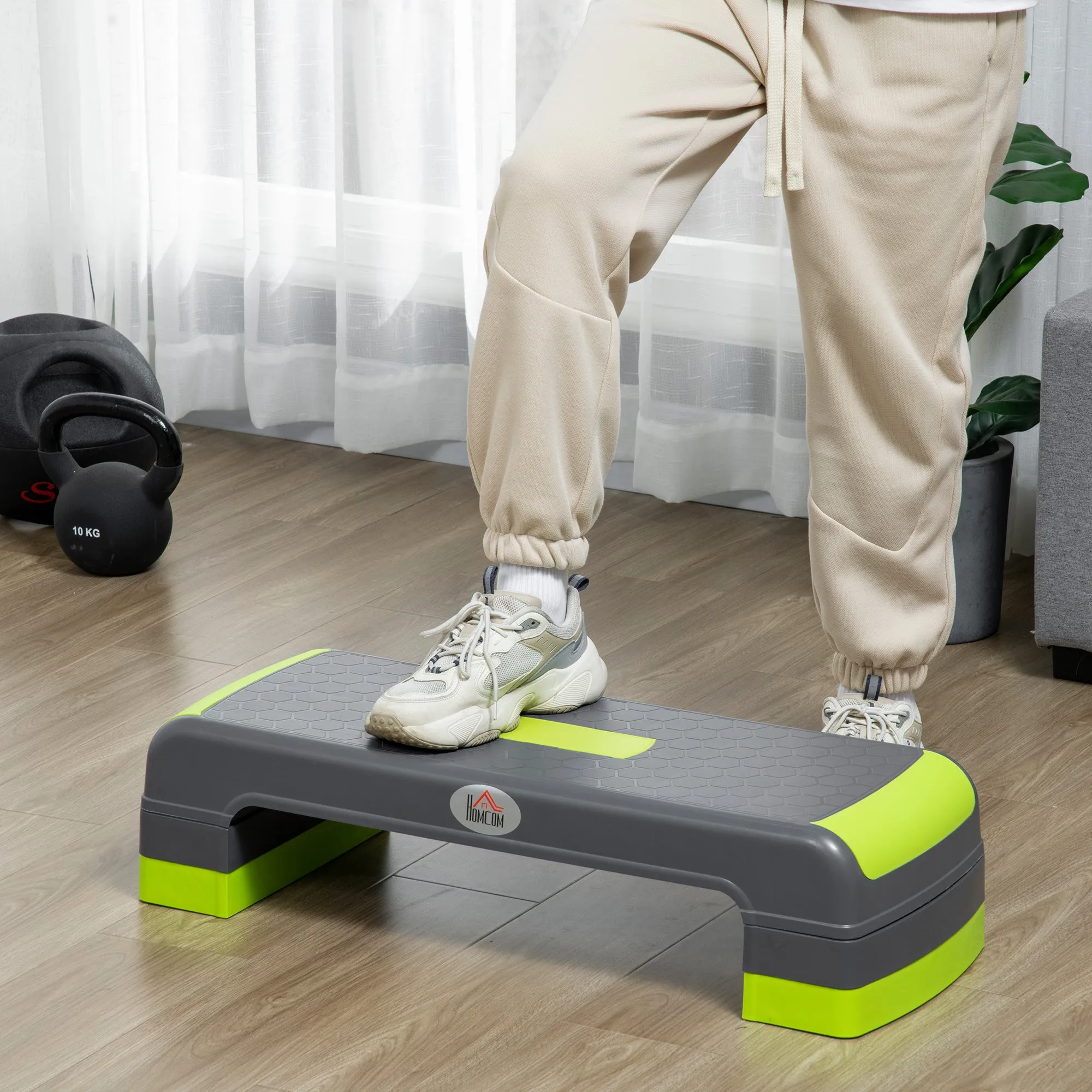 Aerobic Step Fitness Adjustable to 3 Heights 10-15-20 cm in Plastic, Green and Grey - Image 2