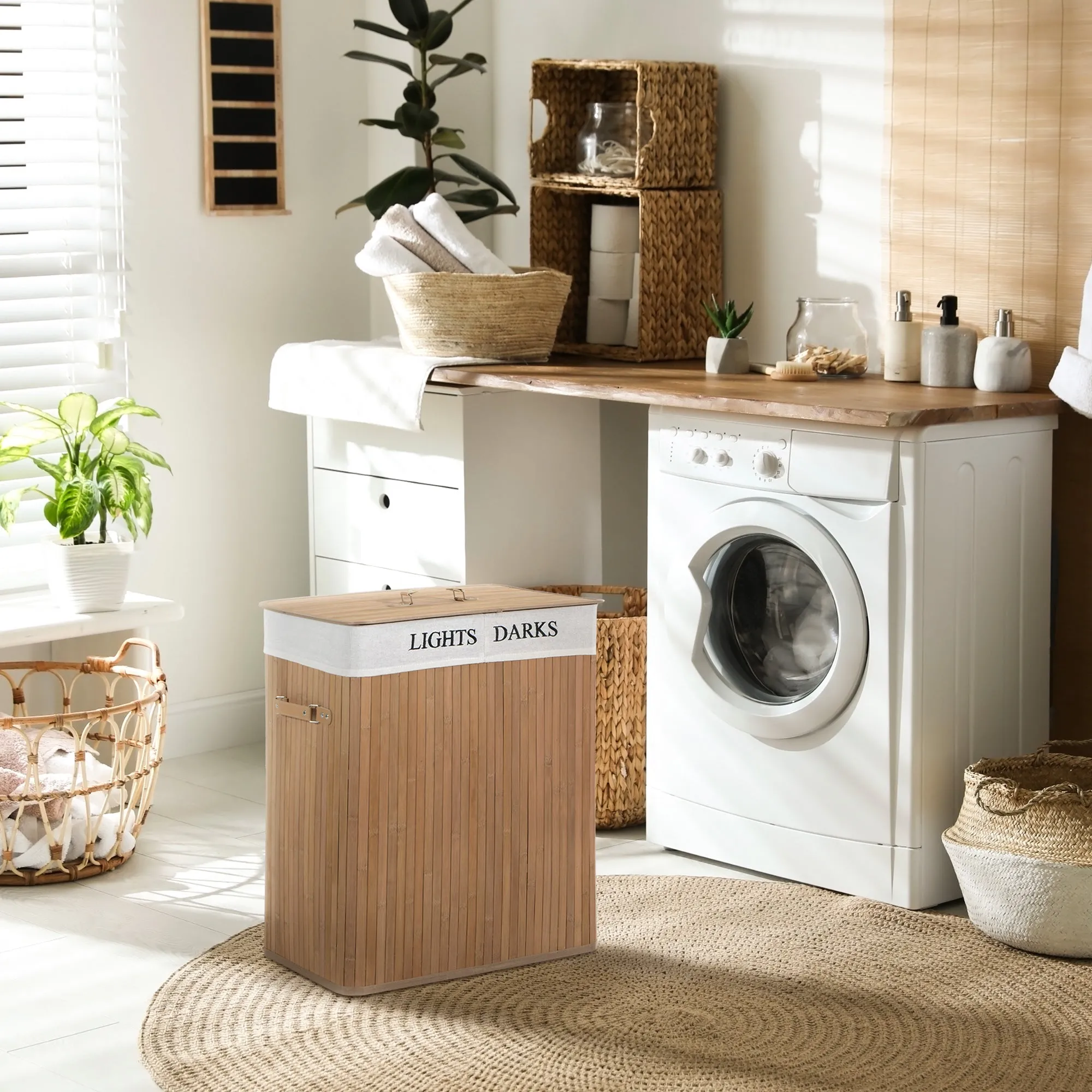Bamboo Laundry Hamper with Lid and Removable Liner, 52 x 32 x 63cm - Image 2