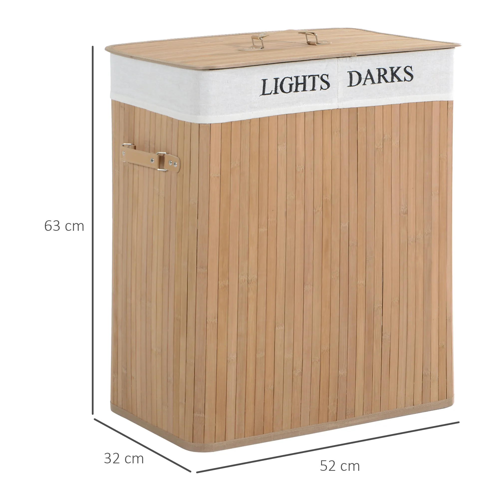 Bamboo Laundry Hamper with Lid and Removable Liner, 52 x 32 x 63cm - Image 3
