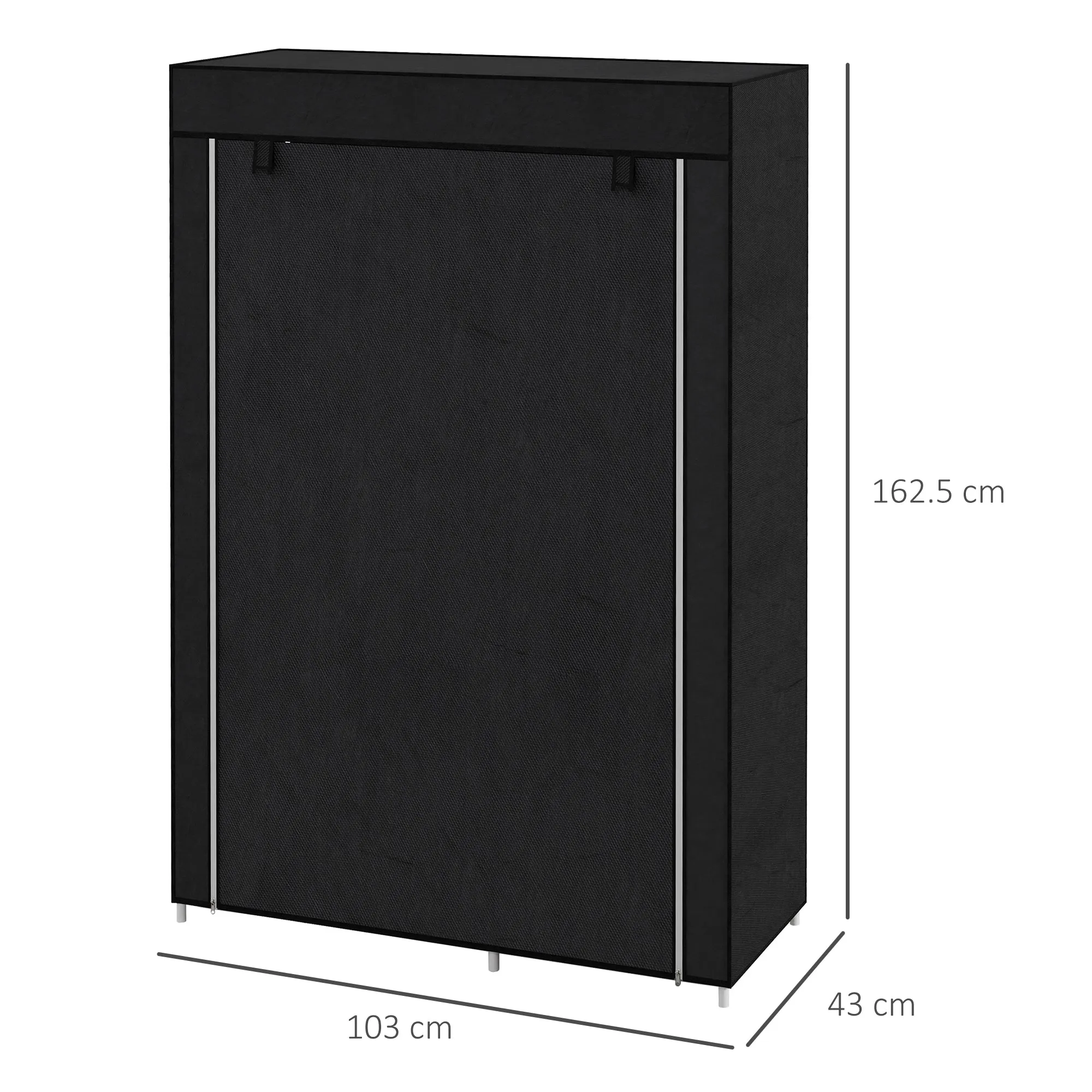 Portable Fabric Wardrobe with 6 Open Shelves and a Hanger, 103x43x162.5 cm, Black - Image 3