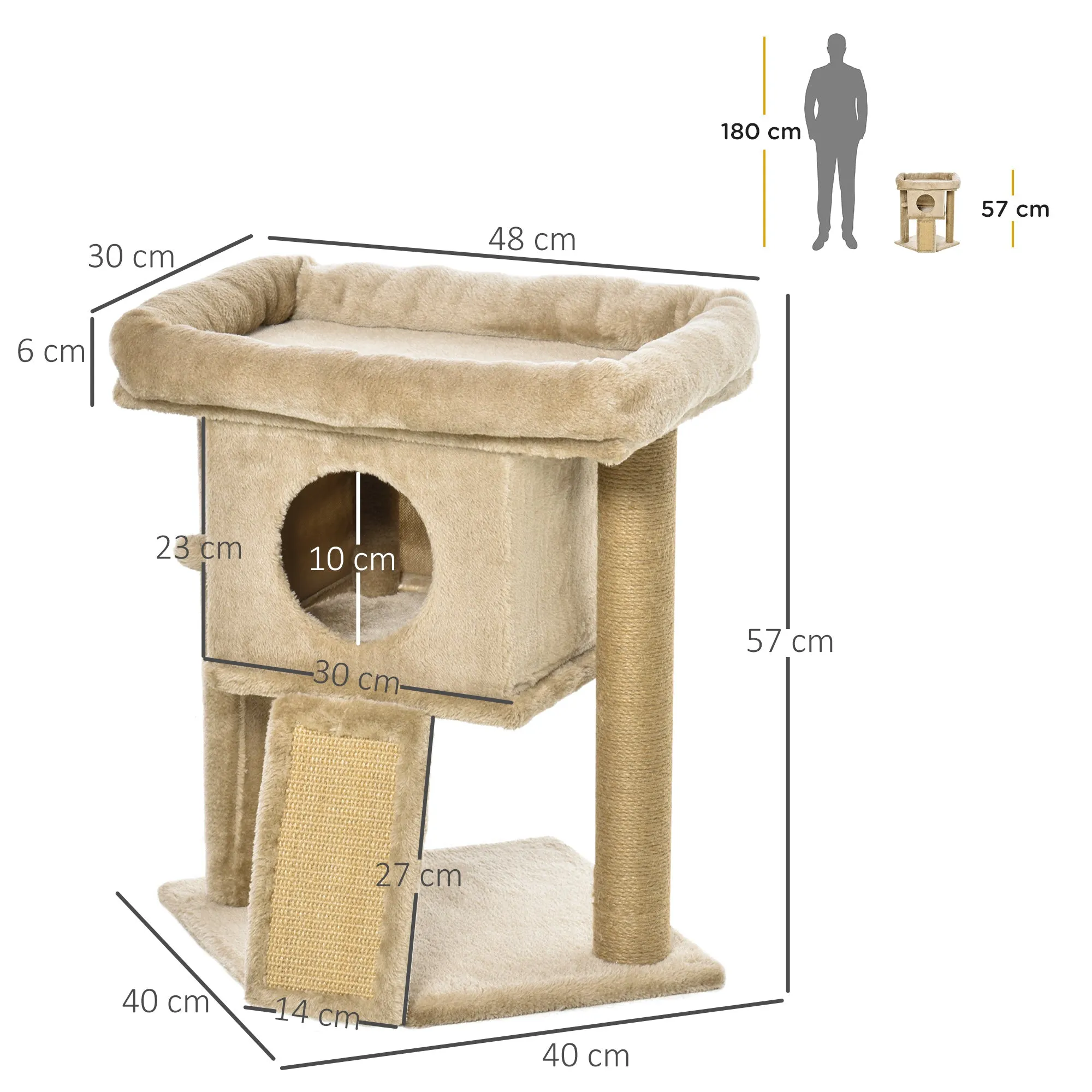 Plush Cat Tree with Cat House and Bed, Jute Scratching Post and Ball, Brown - Image 3