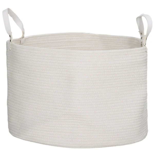 88L Portable Foldable Laundry Hamper with Natural Cotton Handles, Ø56x35.5 cm, Cream