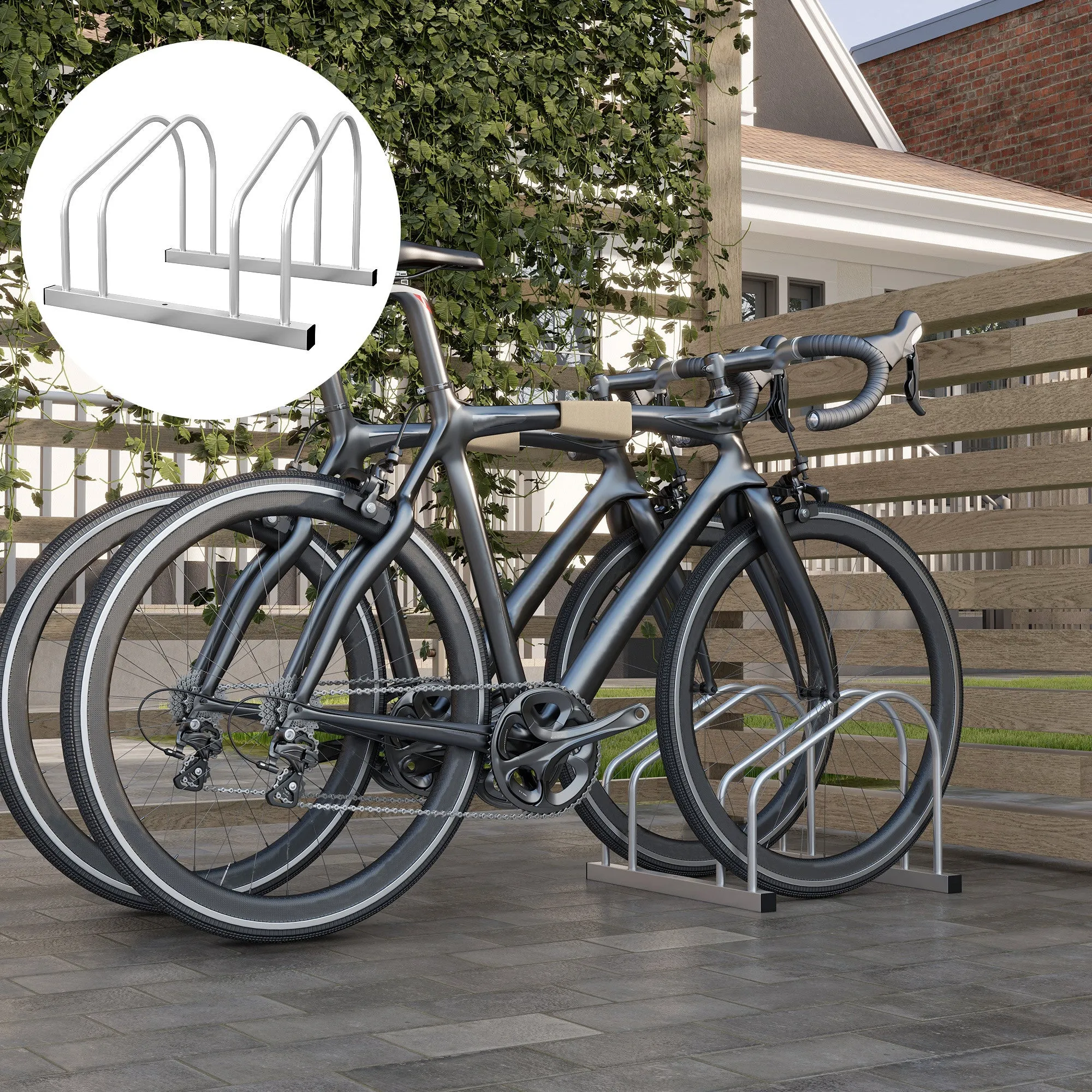 SPORTNOW Rack for 2 Steel Bicycles with Adjustable Position, 50x34x27.5 cm, Silver - Image 2