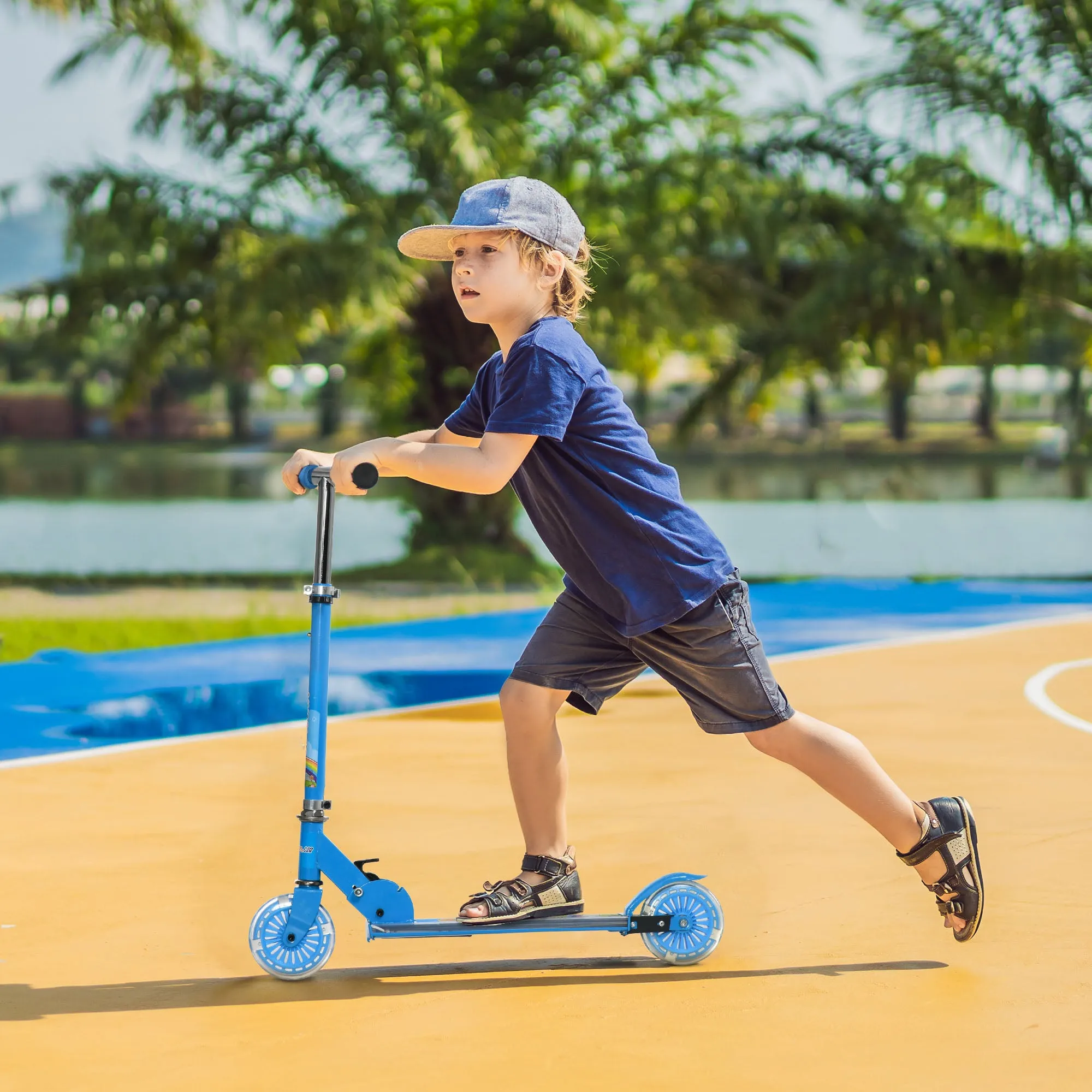 Children's Scooter 3-7 Years Foldable 2 Wheels and Adjustable Height, 67x32x65-78 cm, Blue - Image 2