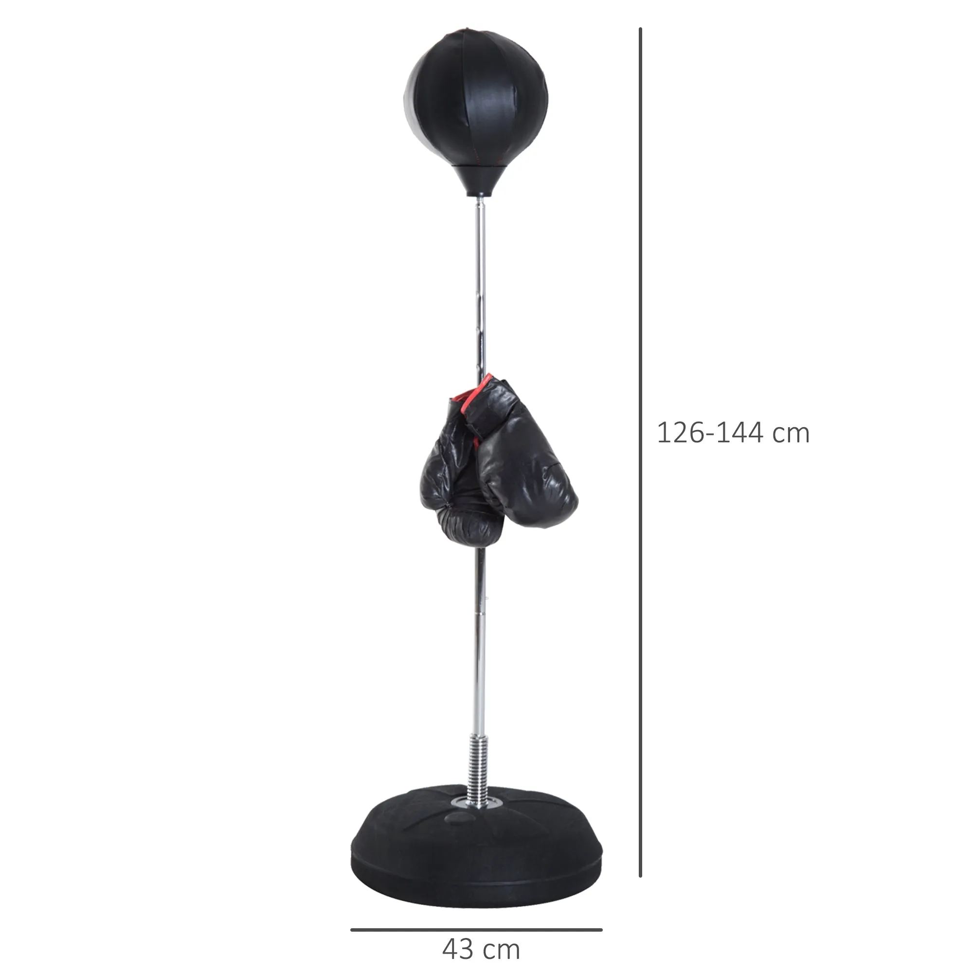 Floor Punching Ball with Gloves, Adjustable Height 126-144 cm and Fillable Base, Black - Image 3