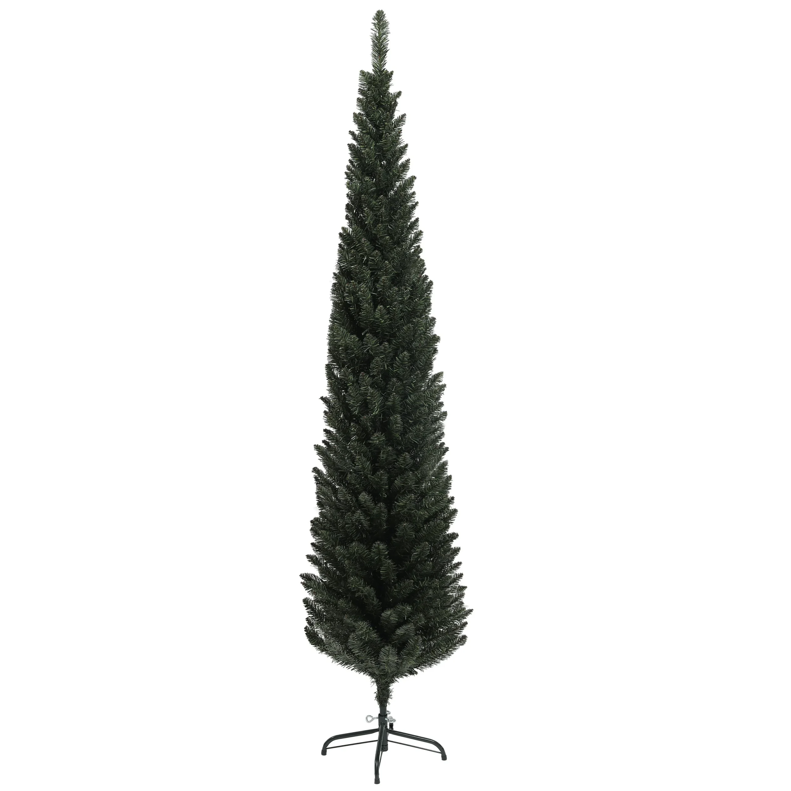 195cm Tall Slim Christmas Tree Space Saving with 390 Branches with Steel Base for Indoors, Green