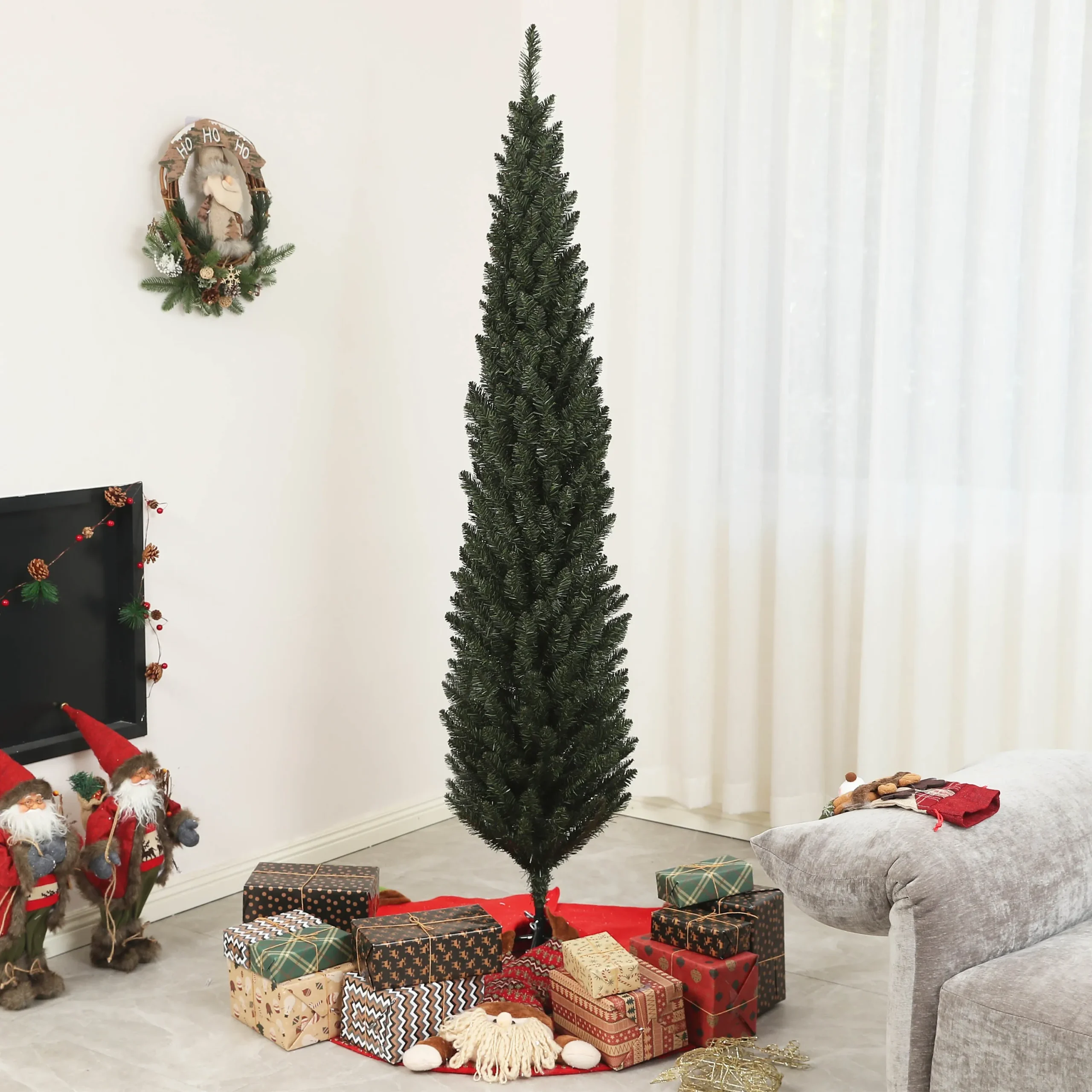 195cm Tall Slim Christmas Tree Space Saving with 390 Branches with Steel Base for Indoors, Green - Image 2