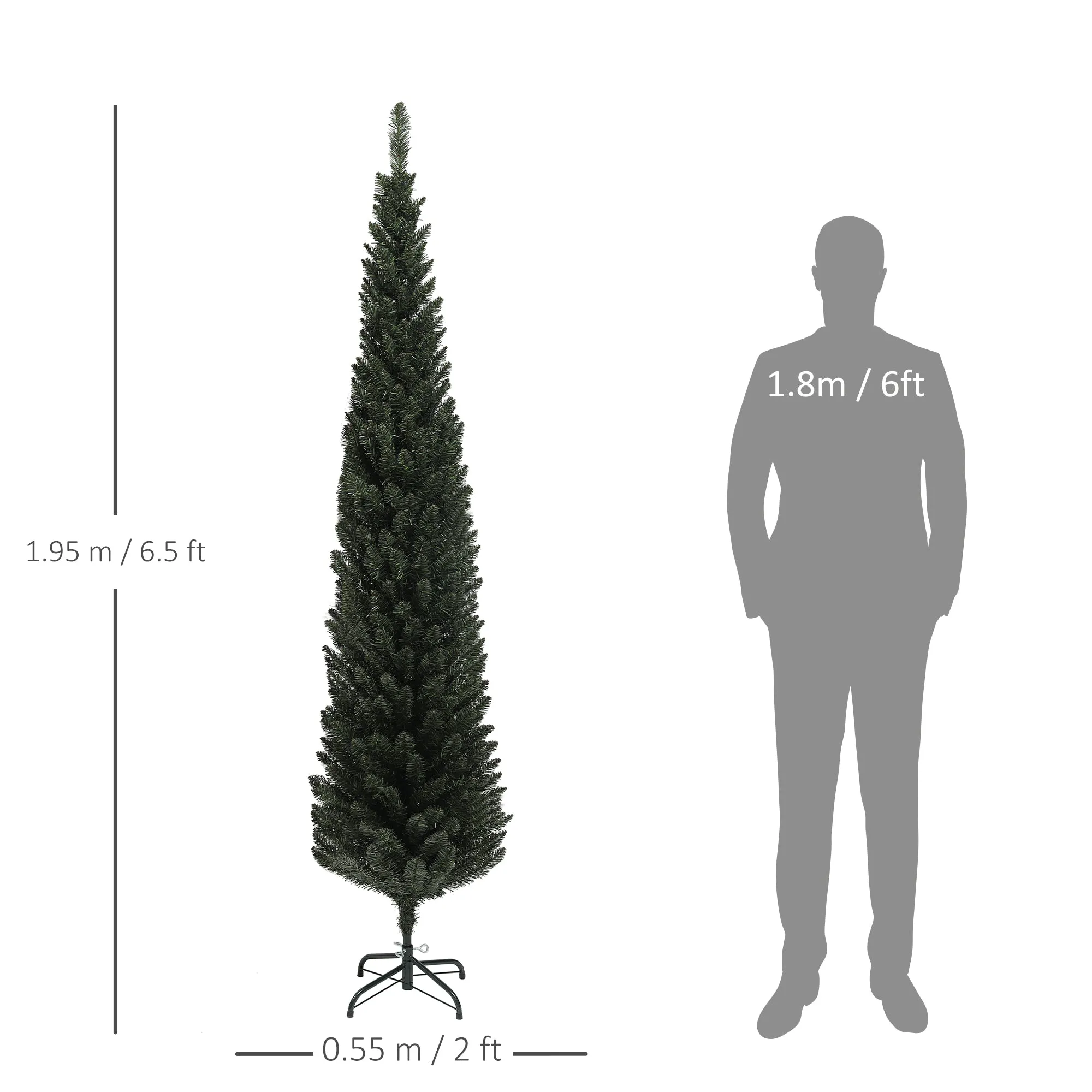 195cm Tall Slim Christmas Tree Space Saving with 390 Branches with Steel Base for Indoors, Green - Image 3