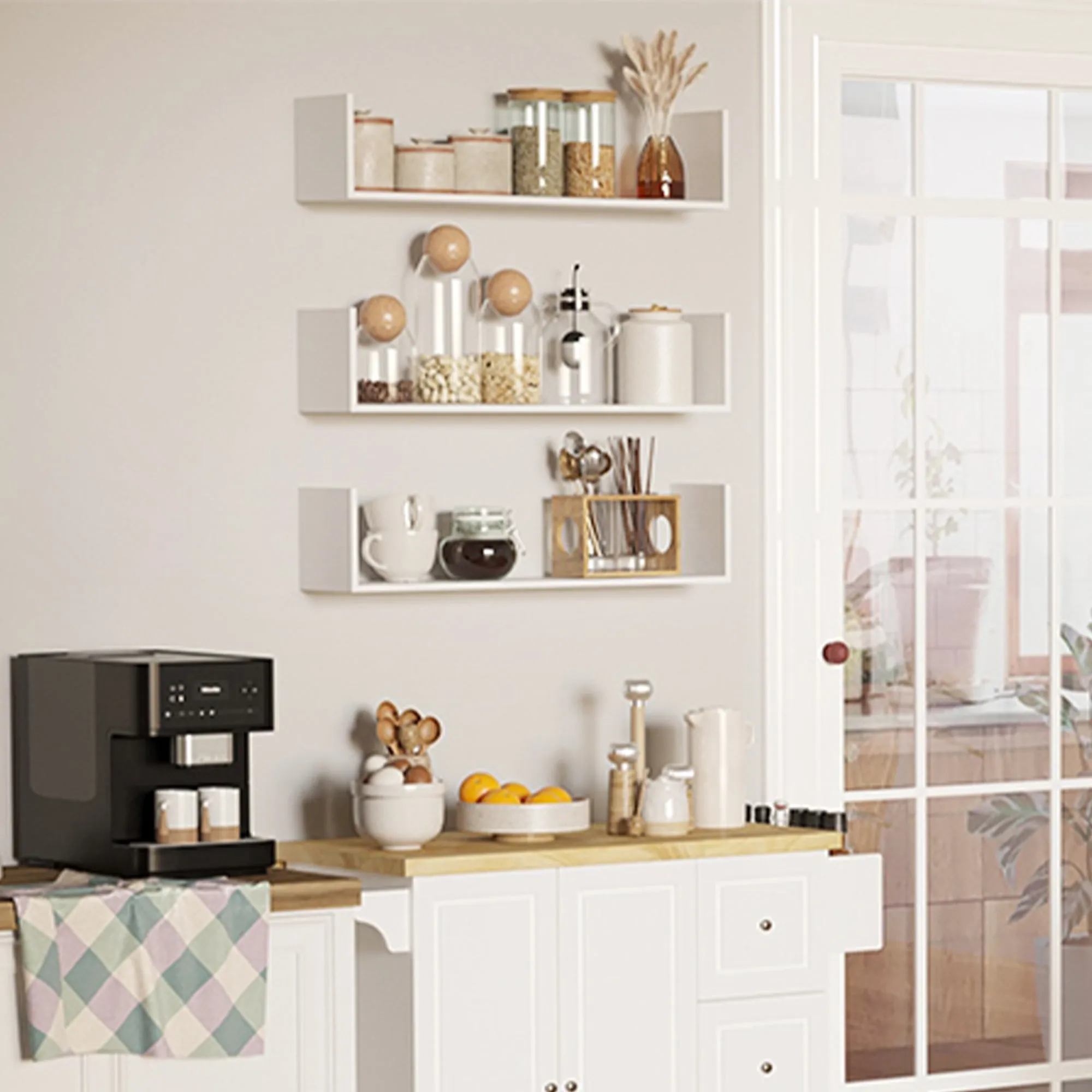 Set of 3 Wooden Wall Shelves, 80x18x18 cm, White - Image 2
