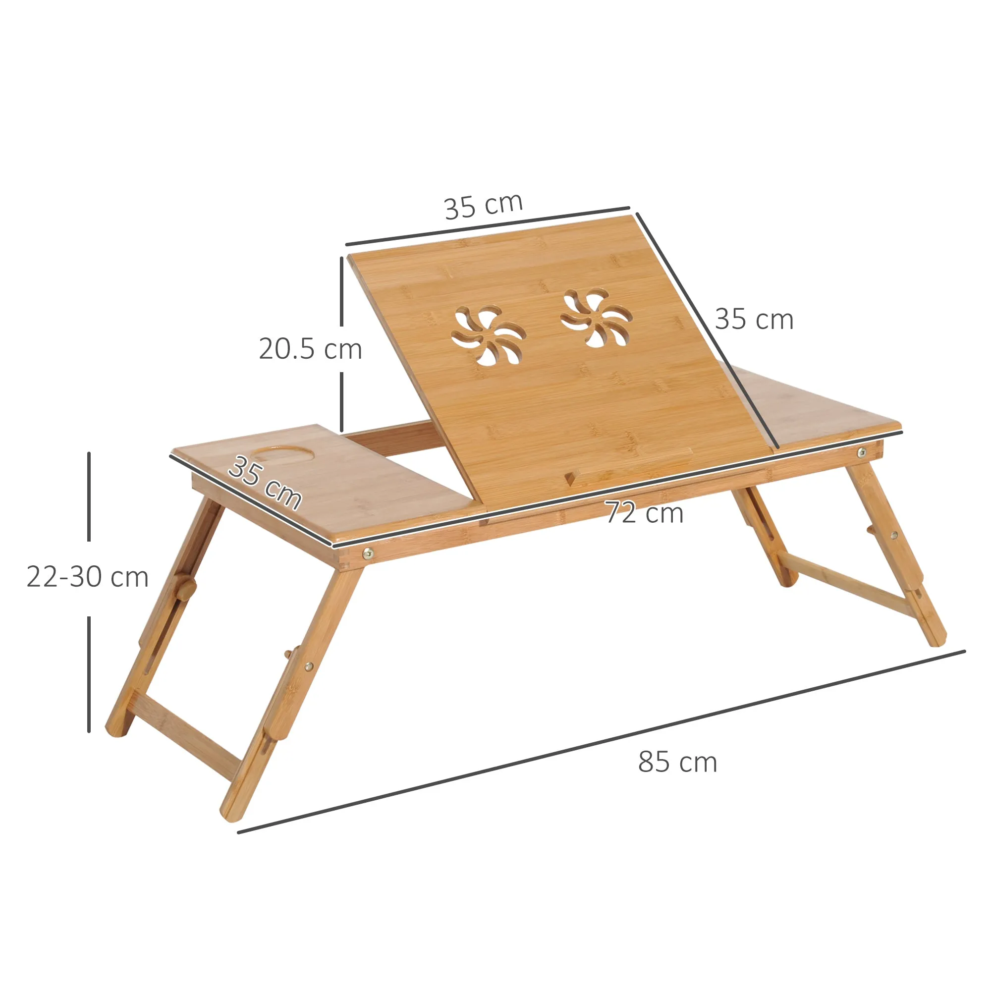 Folding and Tilting PC Bed Table with Drawer, 72x35x22-30, Wood Color - Image 3