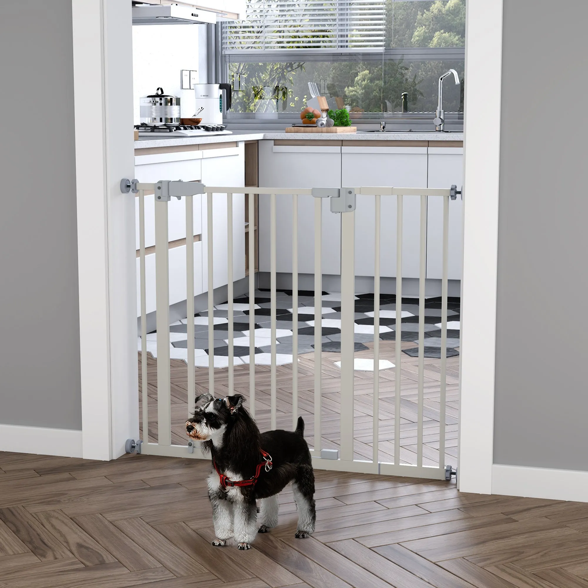 Push-On, Self-Closing Extendable Dog Gate, 30" Tall, White - Image 2