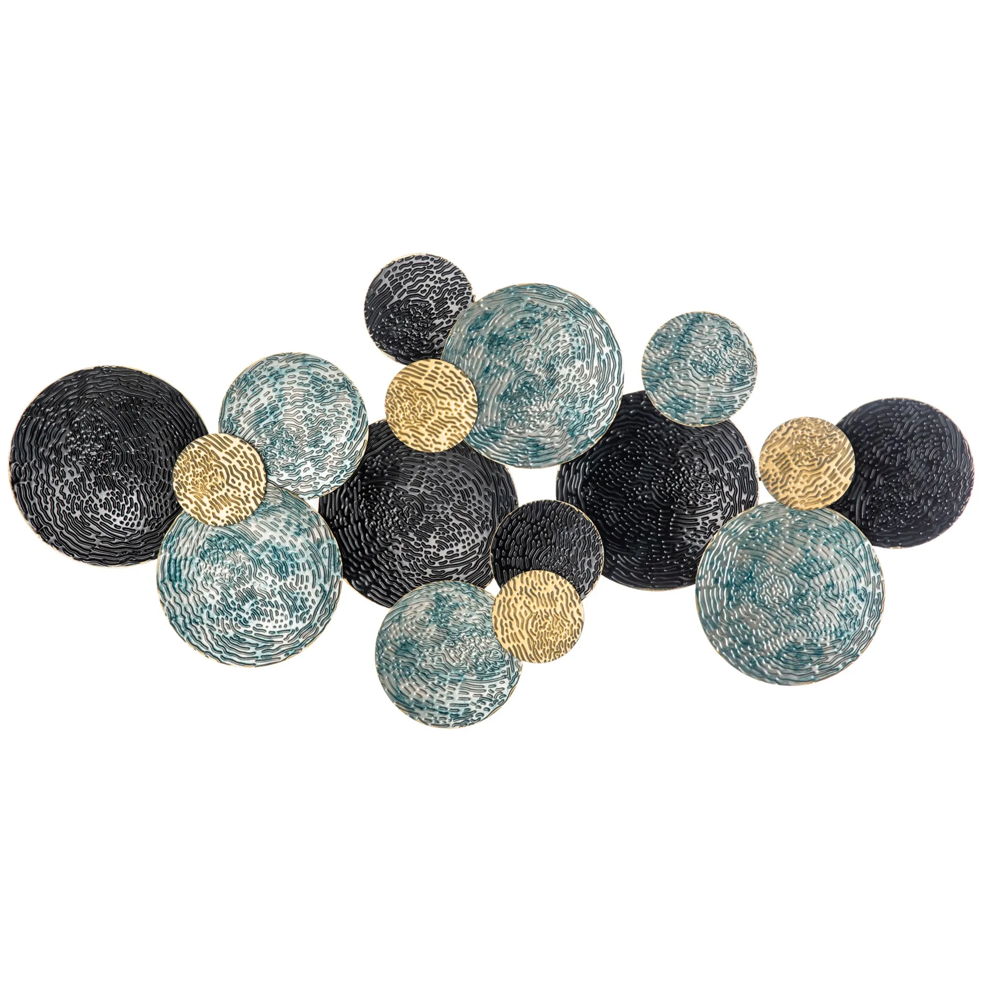 3D Metal Wall Decoration, Circle Wall Art 133x66cm, Blue, Black and Gold