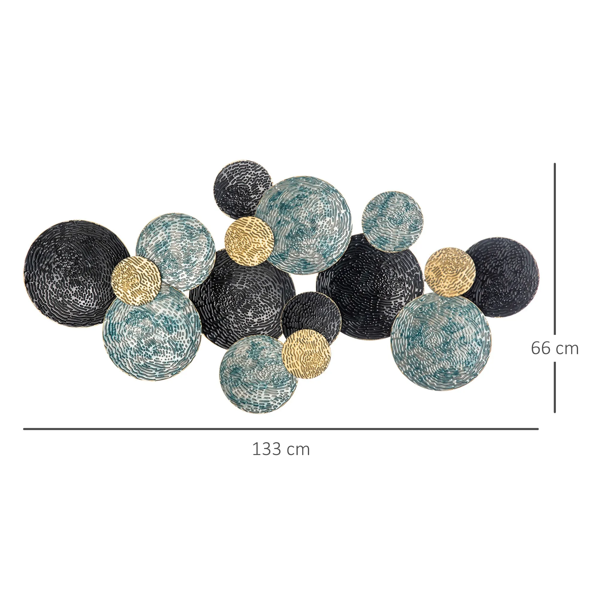3D Metal Wall Decoration, Circle Wall Art 133x66cm, Blue, Black and Gold - Image 3
