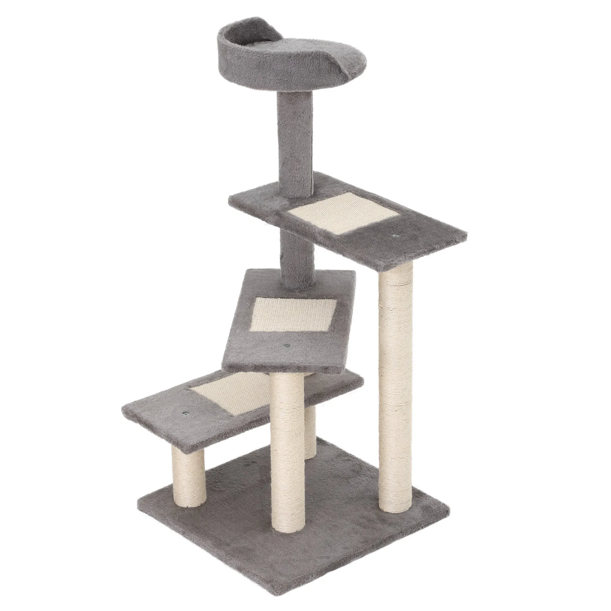 100cm Cat Scratching Post with Round Bed, Sisal Posts and Plush Lining, Grey