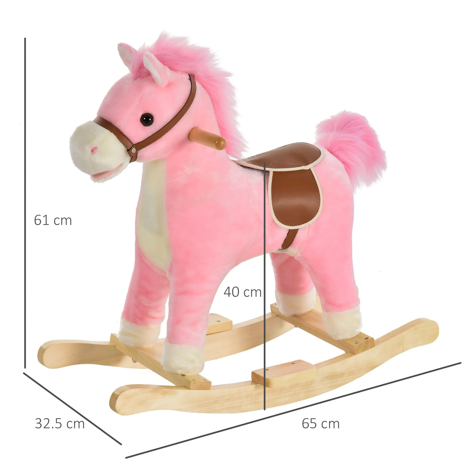 Wooden Rocking Horse Toy with Realistic Sounds for Babies 36-72 Months, Includes 2 AA Batteries, Pink - Image 3