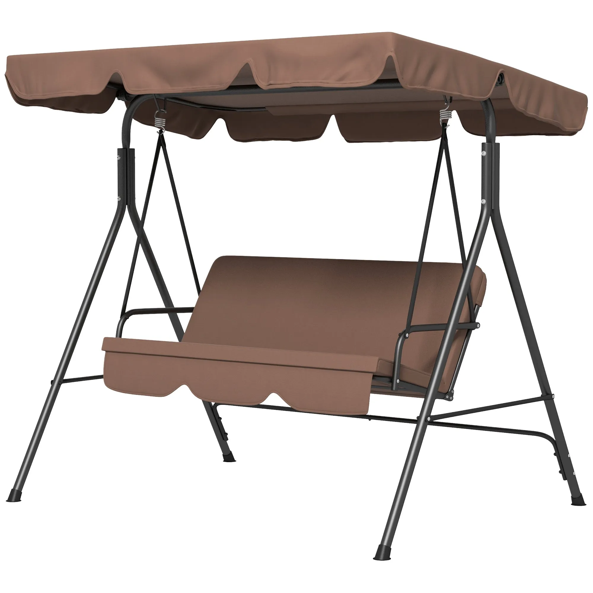 3 Seater Garden Swing with Tilting Sun Canopy and Cushions, 172x110x153 cm, Brown and Black