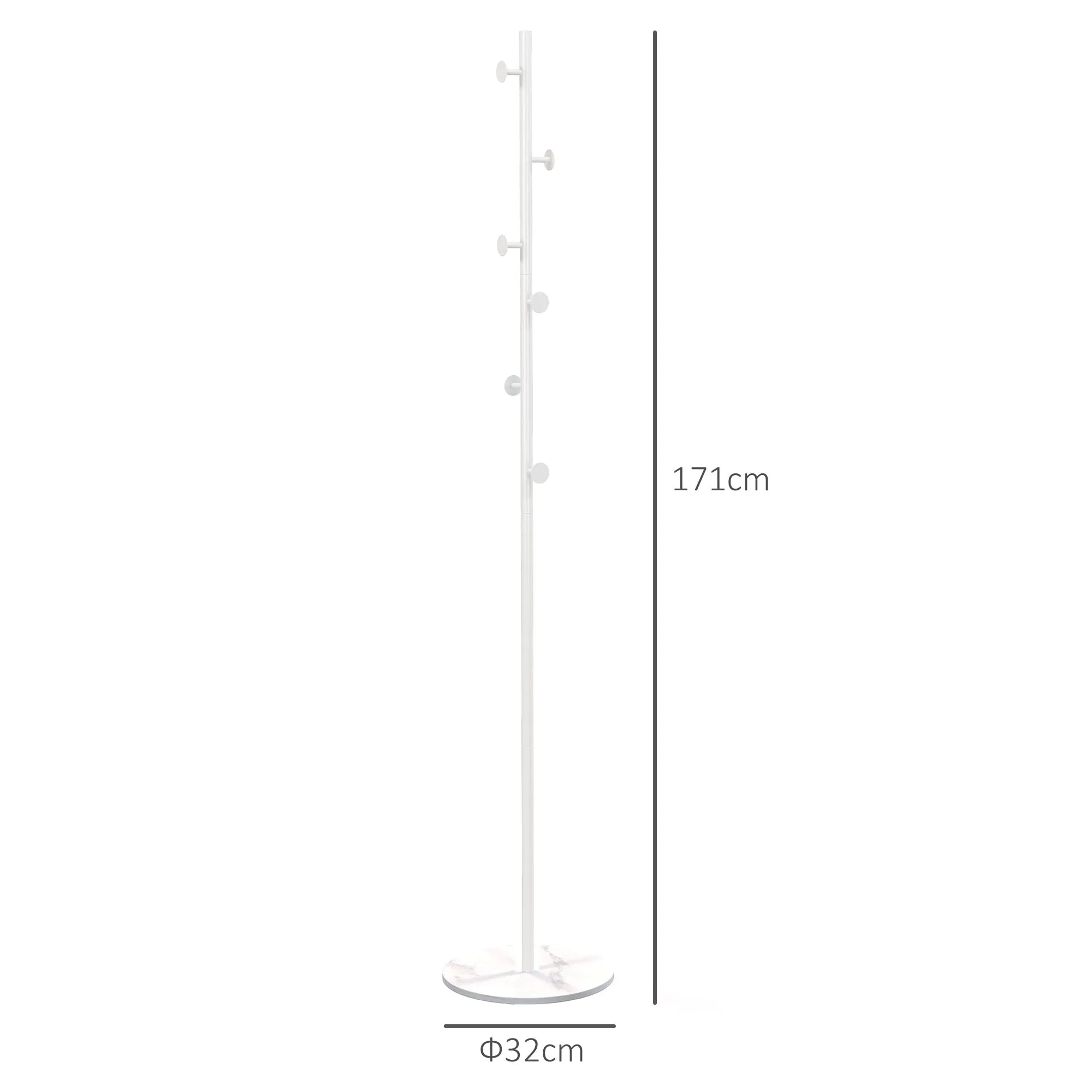 Freestanding Coat Rack with 6 Steel Disc Hooks and Slate Base, White - Image 3