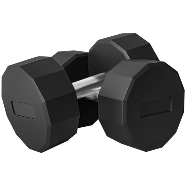 SPORTNOW Set of 2 12-sided Dumbbells weighing 15 kg in Metal and Rubber with Non-Slip Grip, 26x15.5x15.5 cm, Black