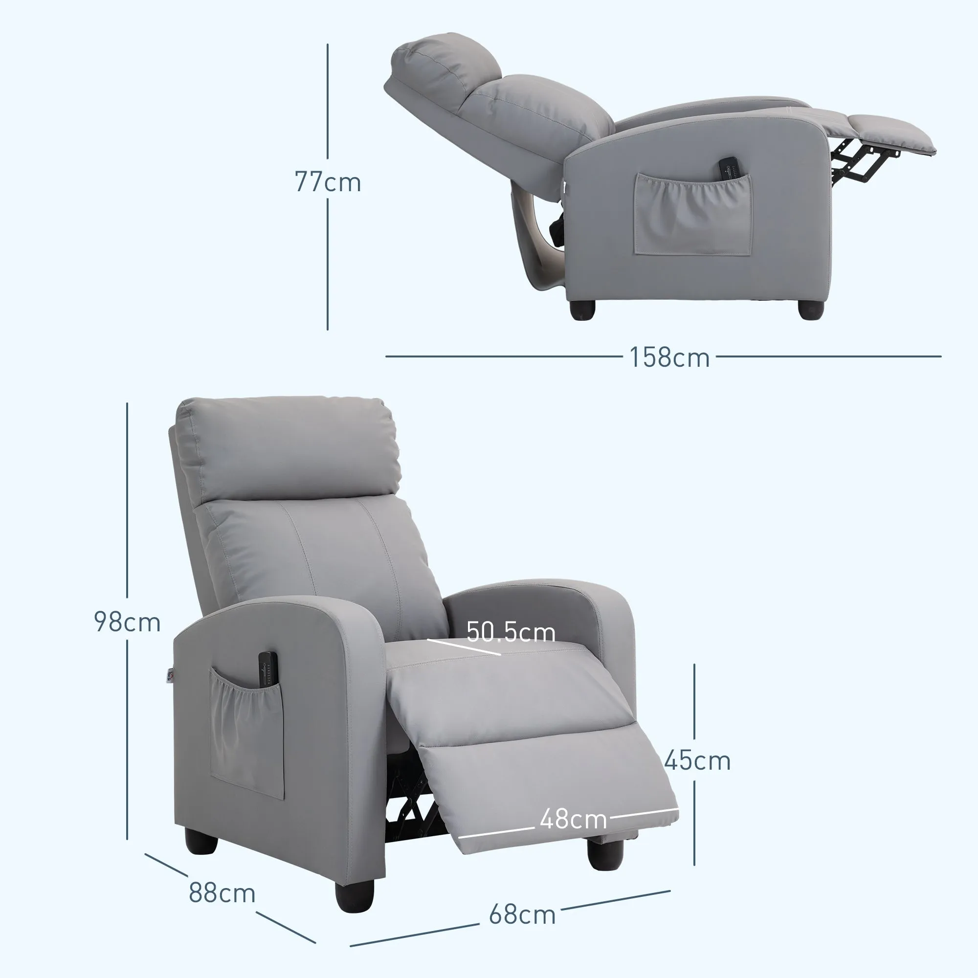 Massage Relax Chair with Remote Control and 8 Programs, Reclining and Footrest, Light Grey - Image 3
