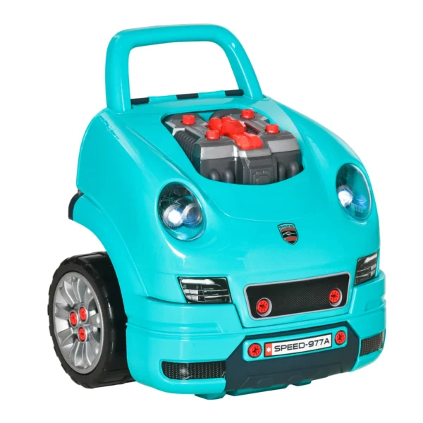 61-Piece Toy Truck Workshop for Children 3-5 Years Old with Handle, in ABS and PP, 40x39x47 cm, Black and Blue