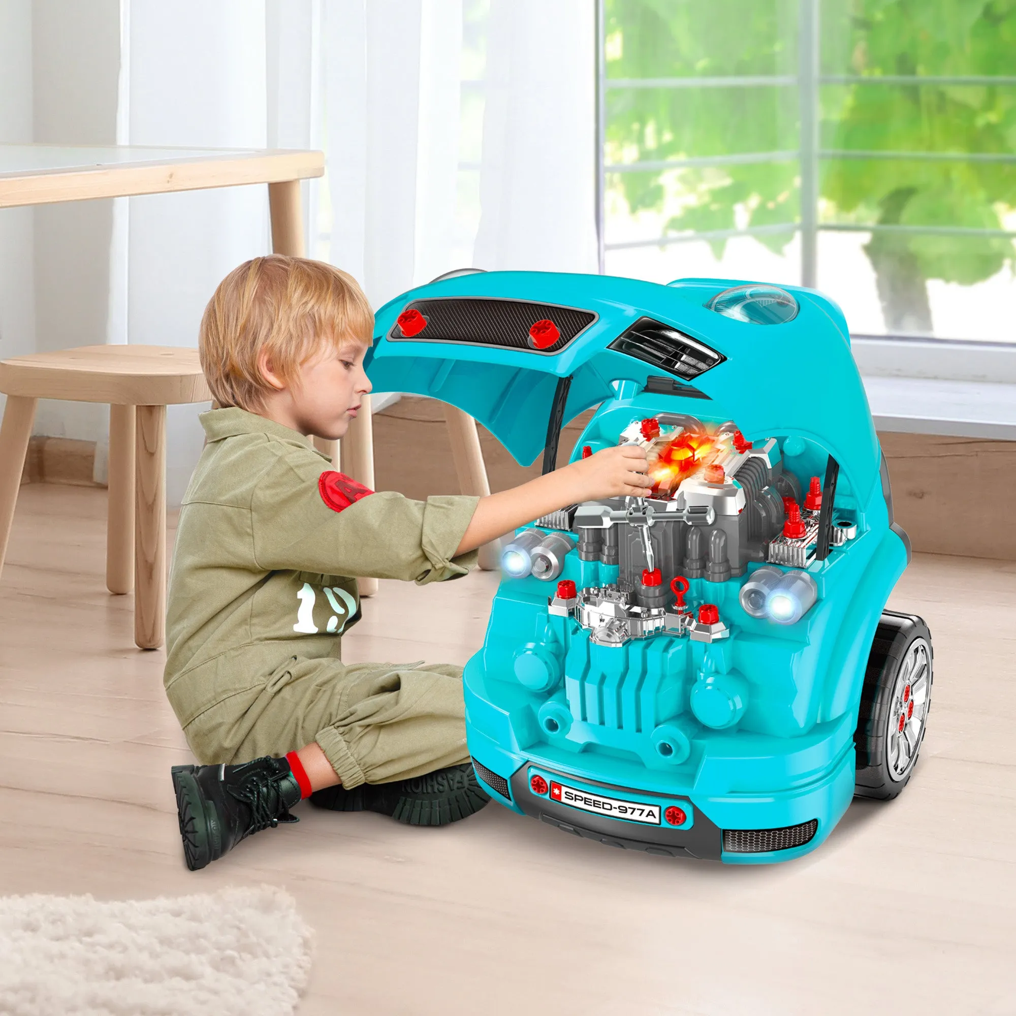 61-Piece Toy Truck Workshop for Children 3-5 Years Old with Handle, in ABS and PP, 40x39x47 cm, Black and Blue - Image 2