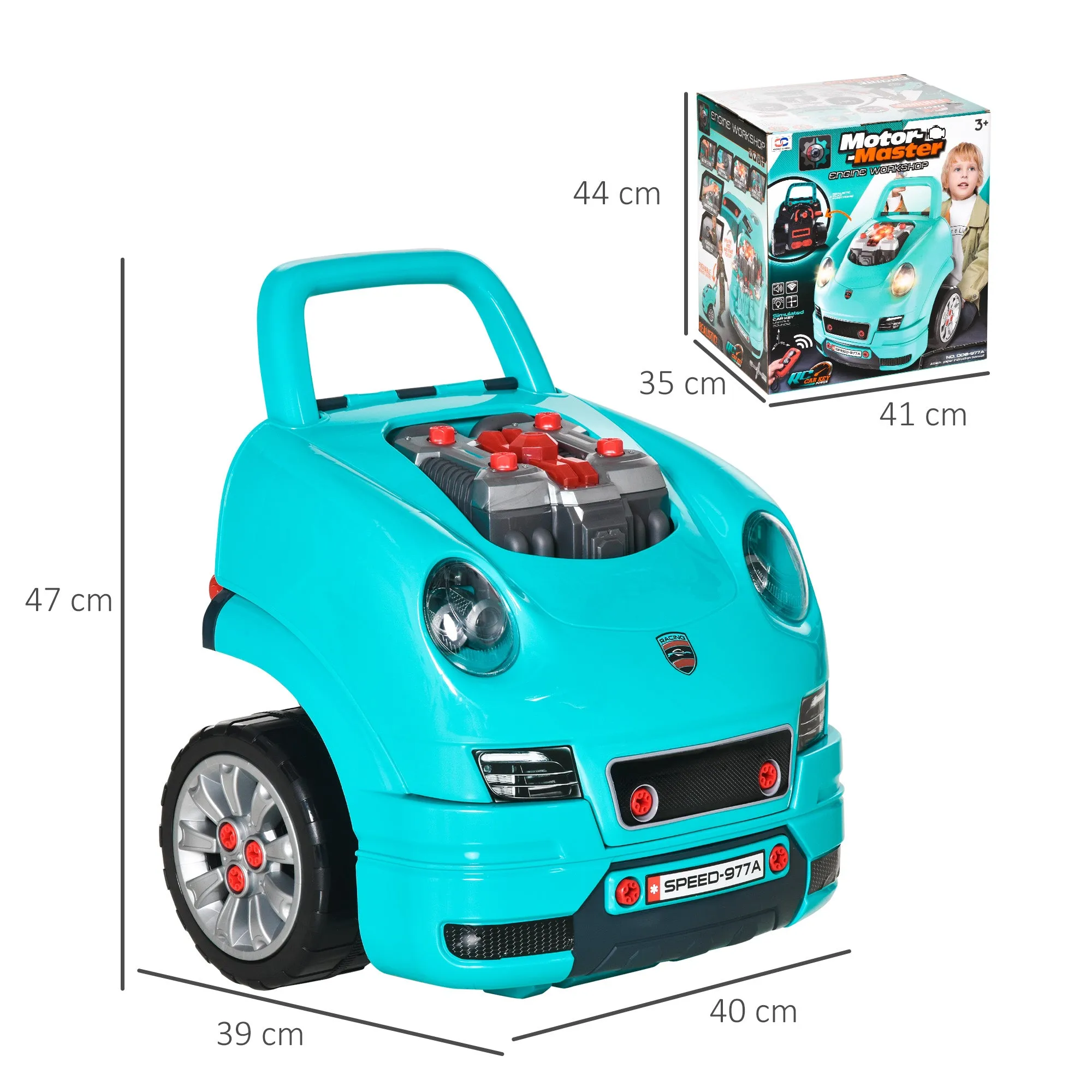 61-Piece Toy Truck Workshop for Children 3-5 Years Old with Handle, in ABS and PP, 40x39x47 cm, Black and Blue - Image 3