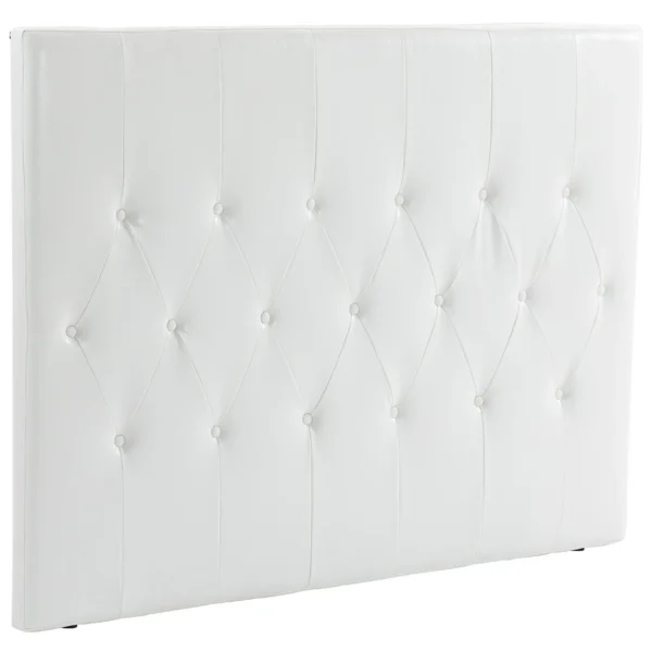 Double Bed Headboard Padded with Button Design, PU Leather and MDF, 160x7x120 cm, White