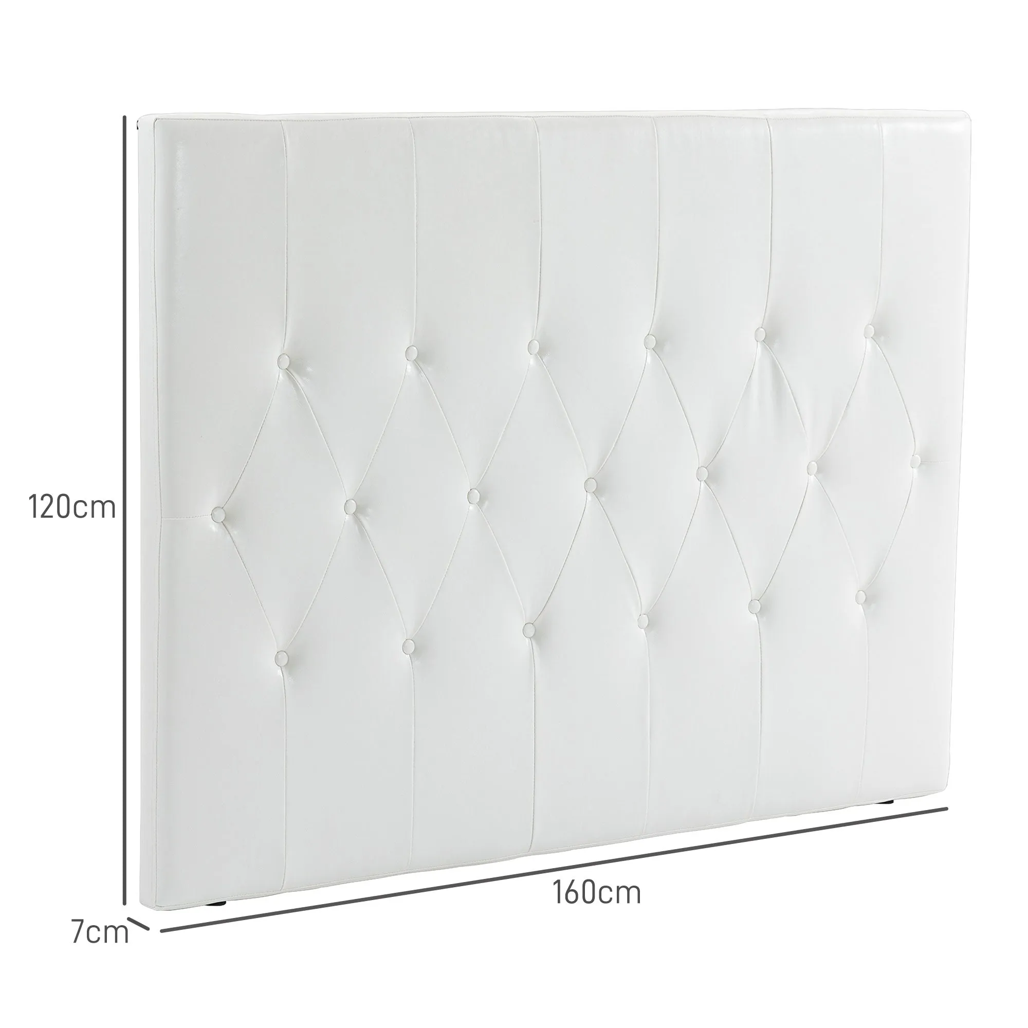 Double Bed Headboard Padded with Button Design, PU Leather and MDF, 160x7x120 cm, White - Image 3