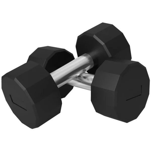 SPORTNOW Set of 2 12-sided Dumbbells weighing 12 kg in Metal and Rubber with Non-Slip Grip, 26x14x14 cm, Black
