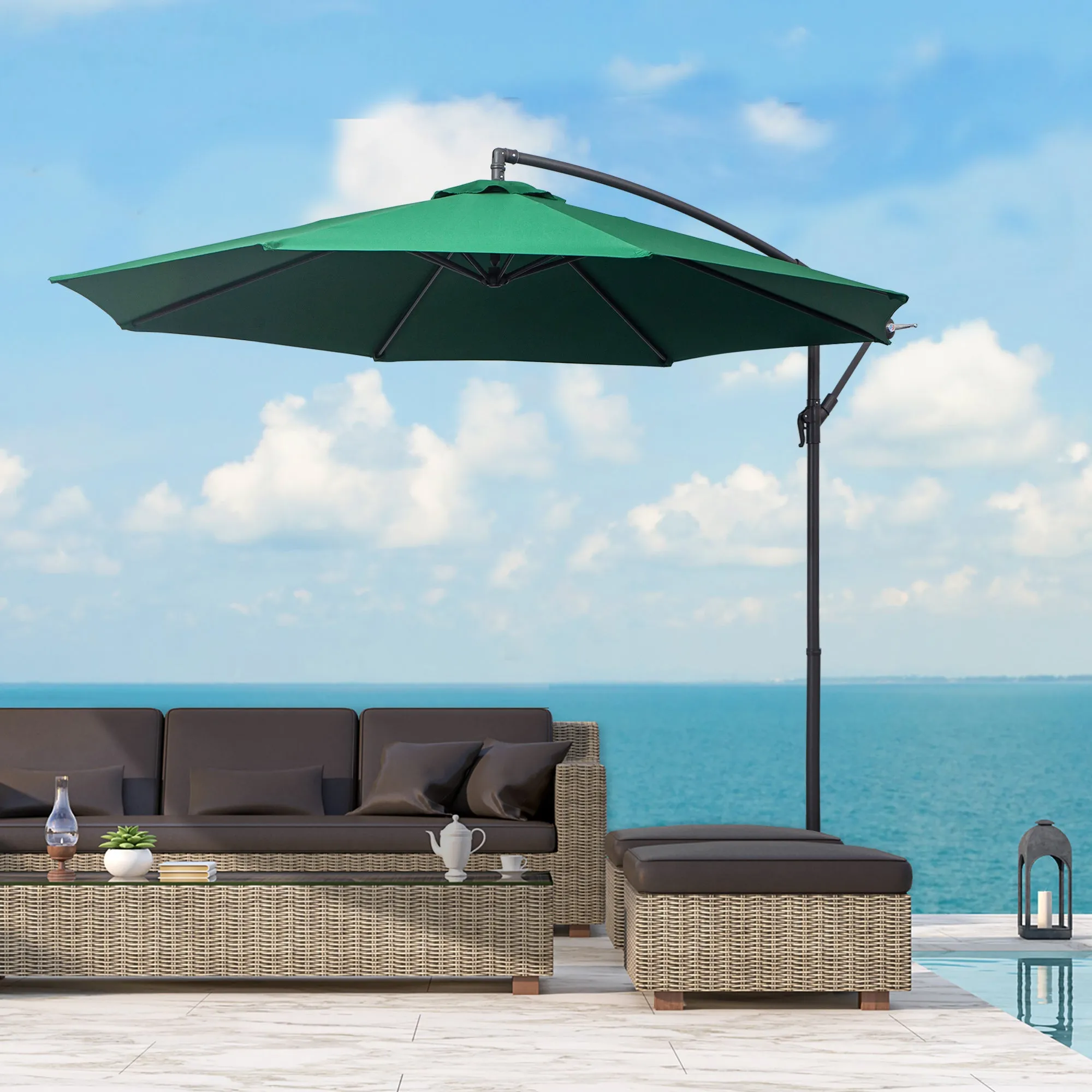 Garden Umbrella 3x2.5 m, Tiltable with Cross Base and Crank, in Steel and Polyester - Image 2